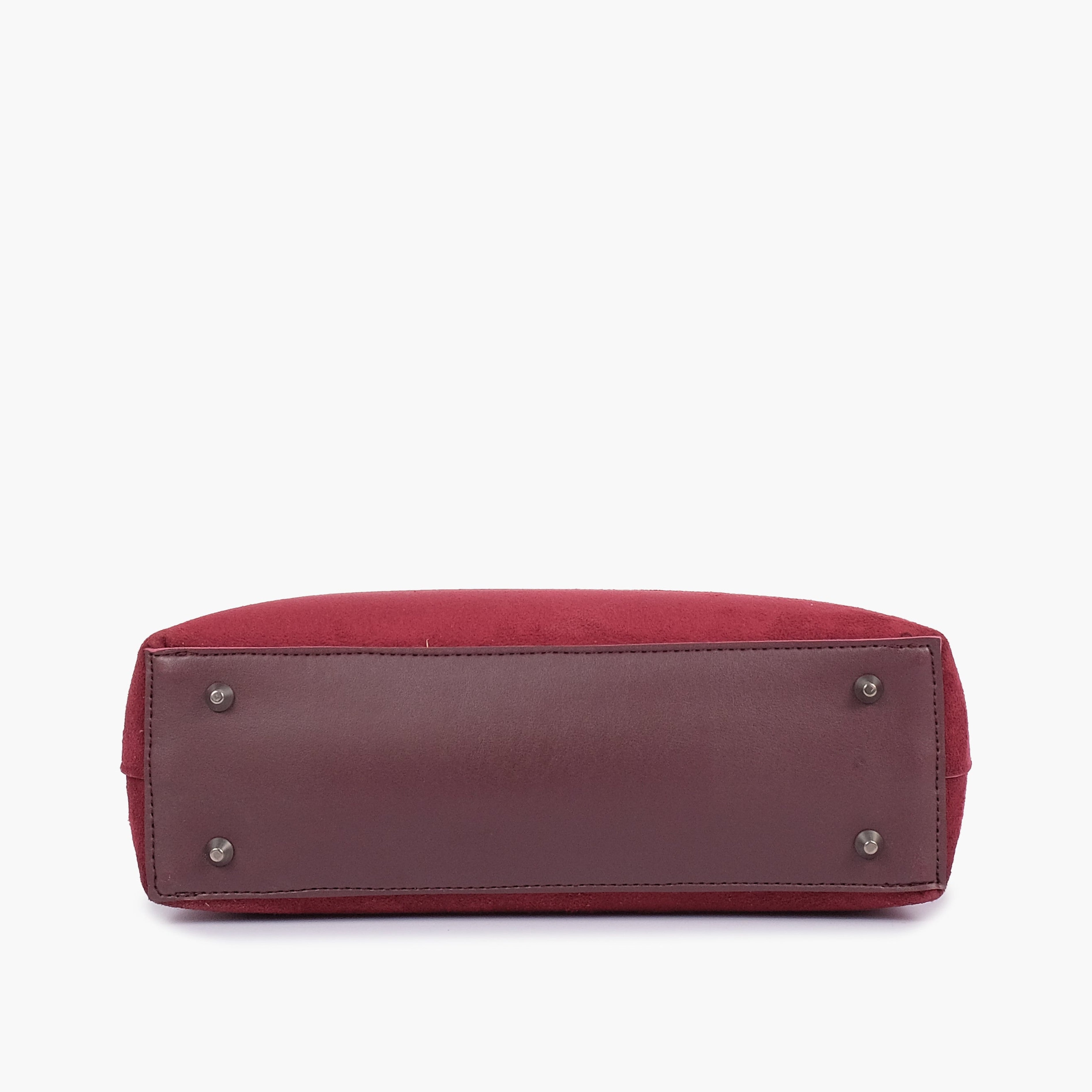 Burgundy suede tote bag with detachable pouch