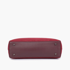 Burgundy suede tote bag with detachable pouch