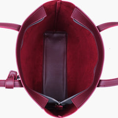 Burgundy tote bag with detachable pouch