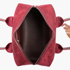 Burgundy suede mini bowling bag