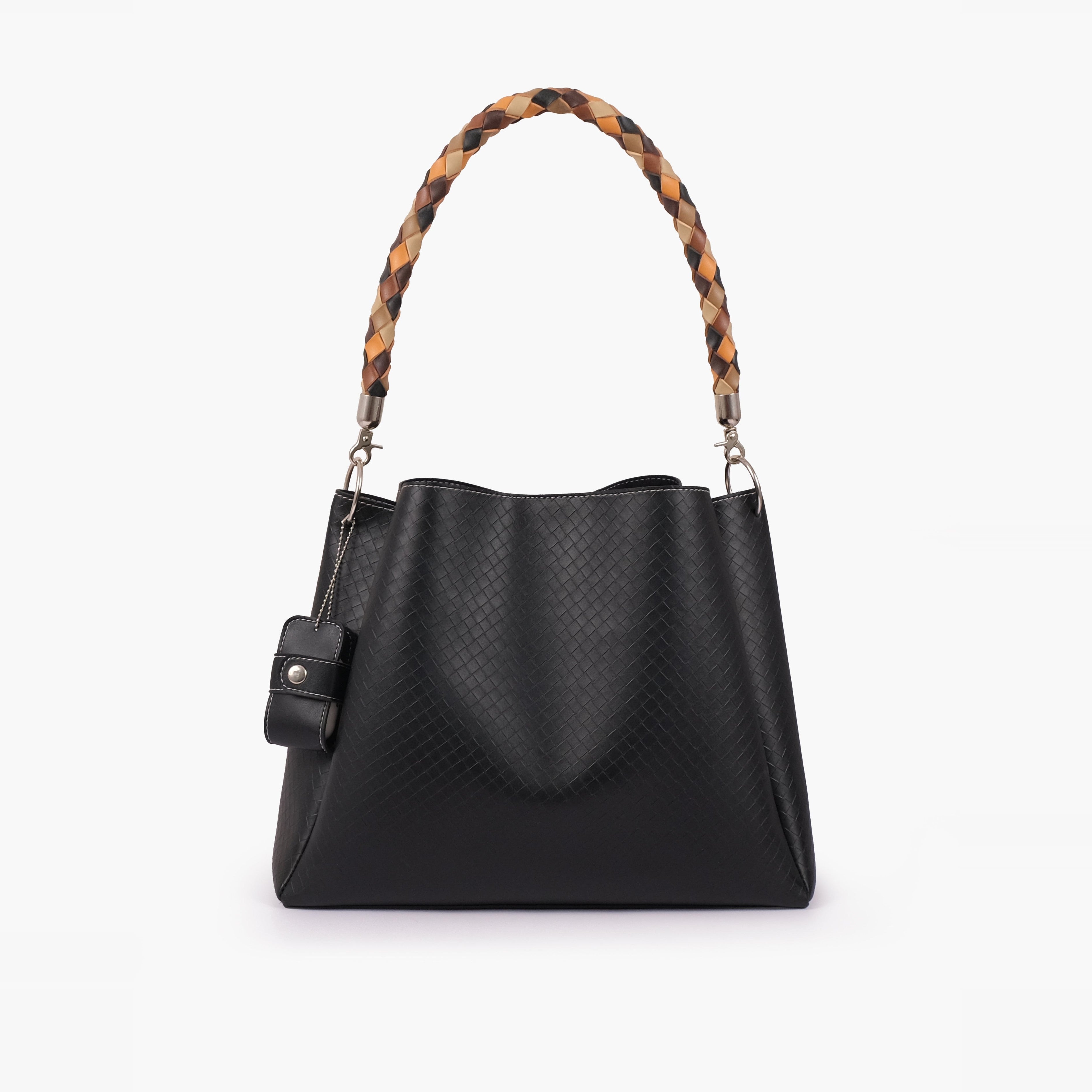 Black weaved handbag with braided handle