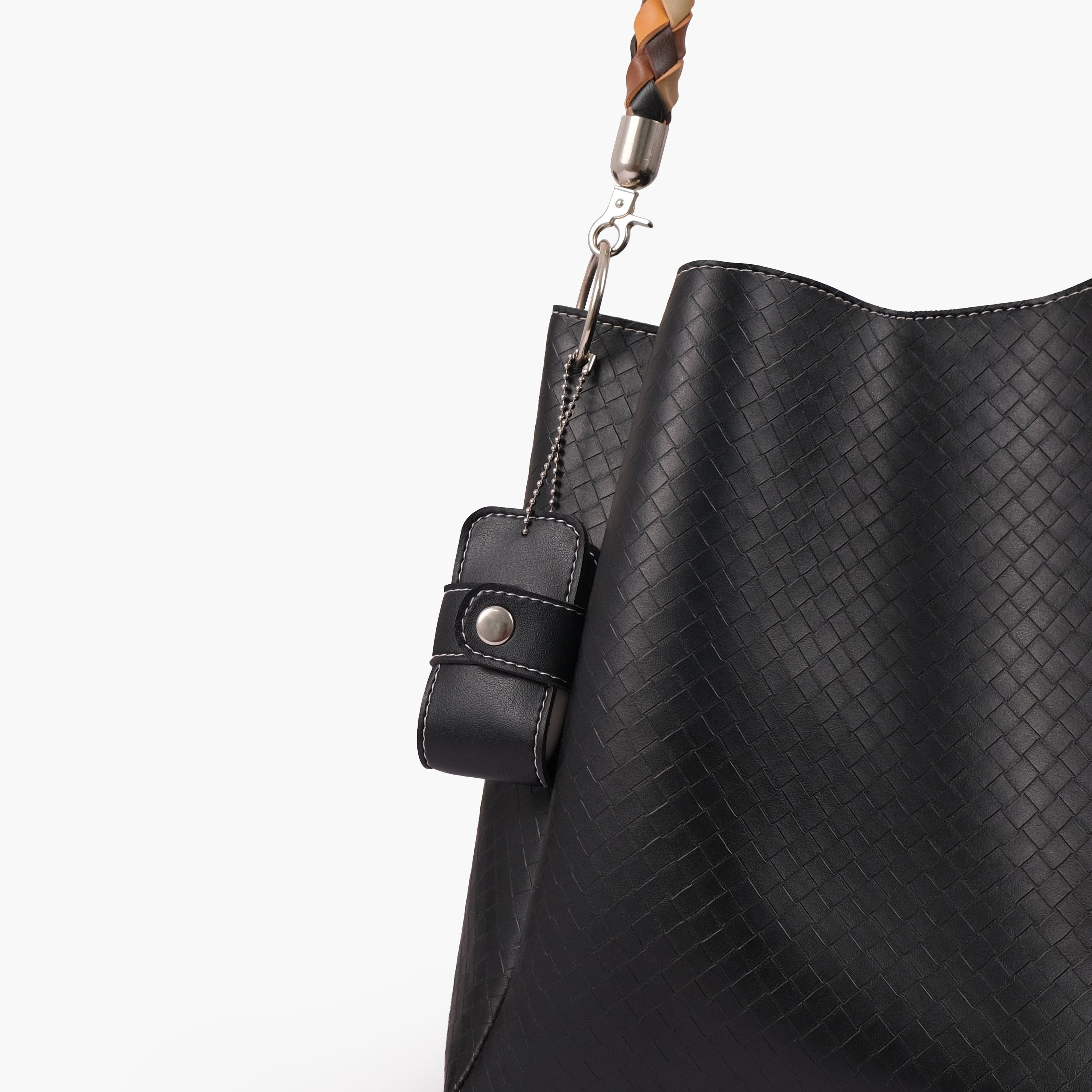 Black weaved handbag with braided handle