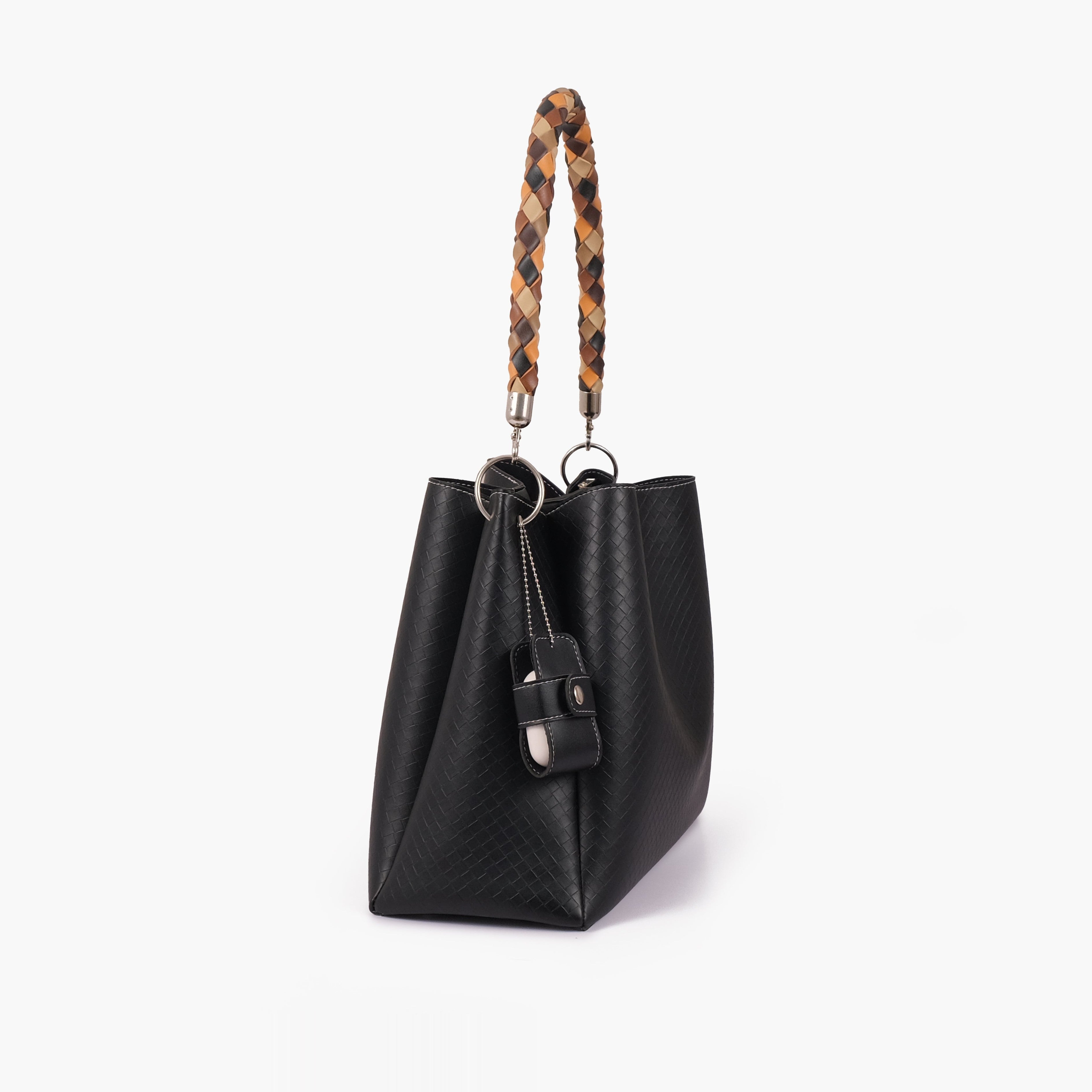 Black weaved handbag with braided handle