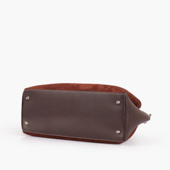 Dark brown suede handbag with braided handle