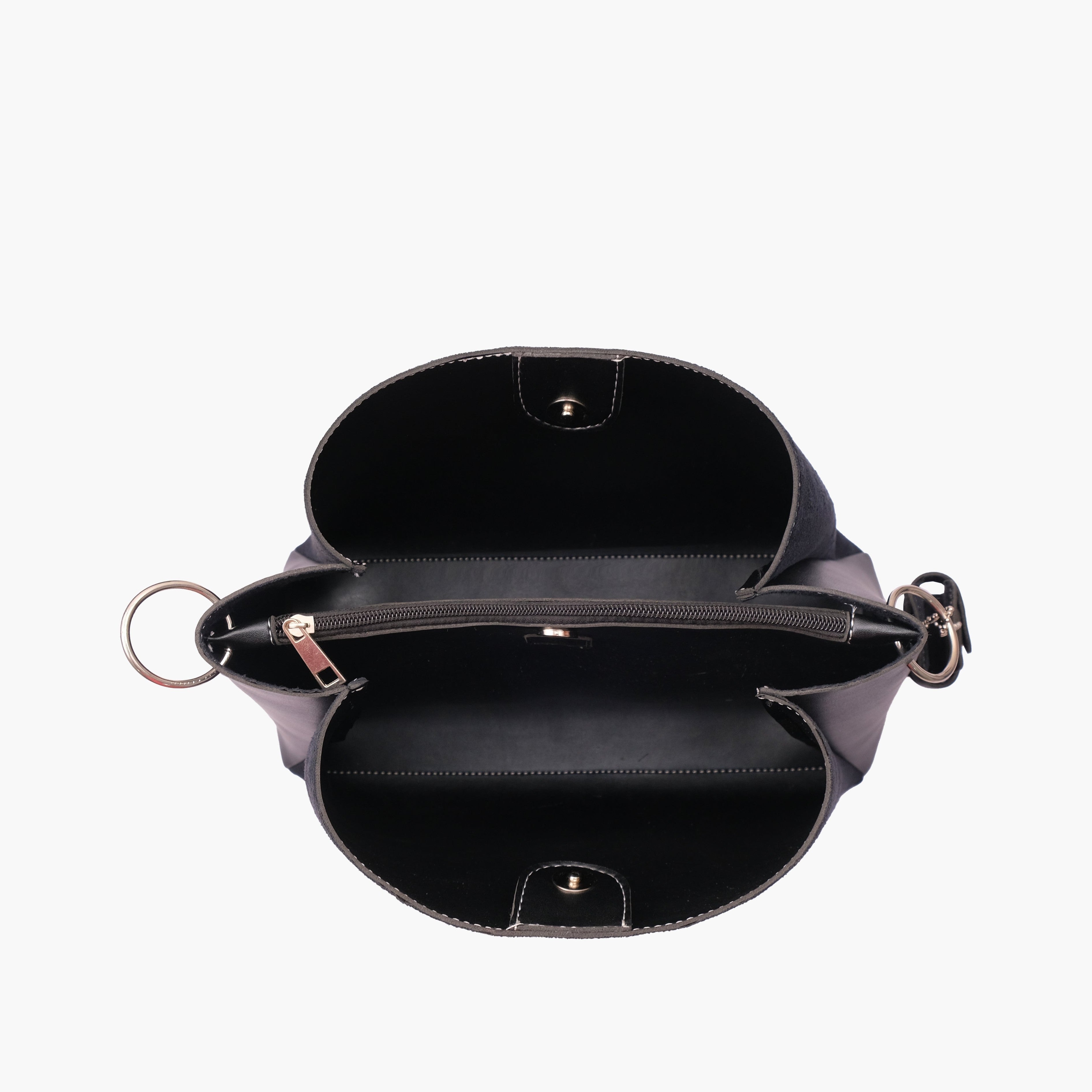 Black suede handbag with braided handle