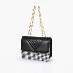 Black houndstooth chain cross-body bag
