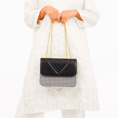 Black houndstooth chain cross-body bag