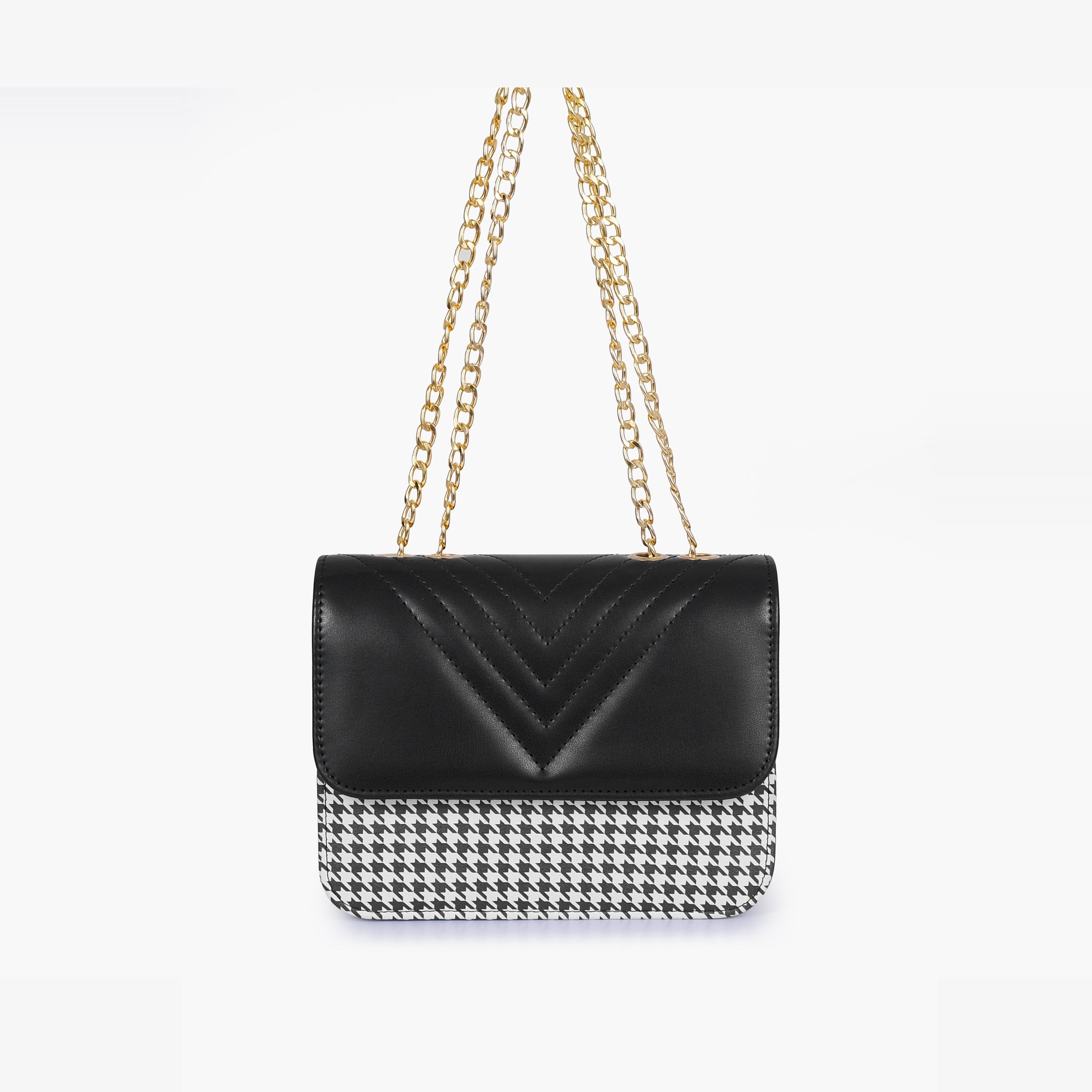 Black houndstooth chain cross-body bag