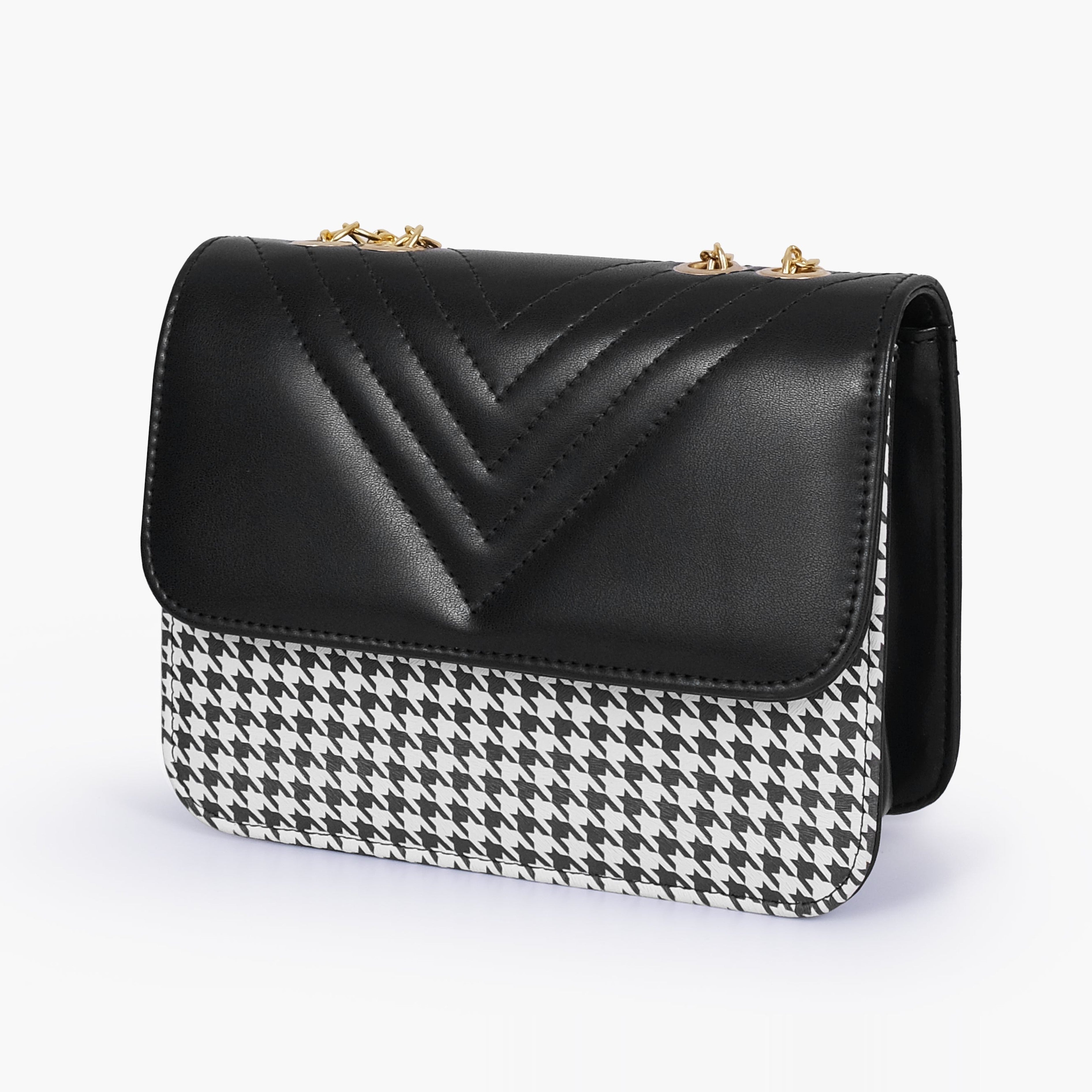 Black houndstooth chain cross-body bag