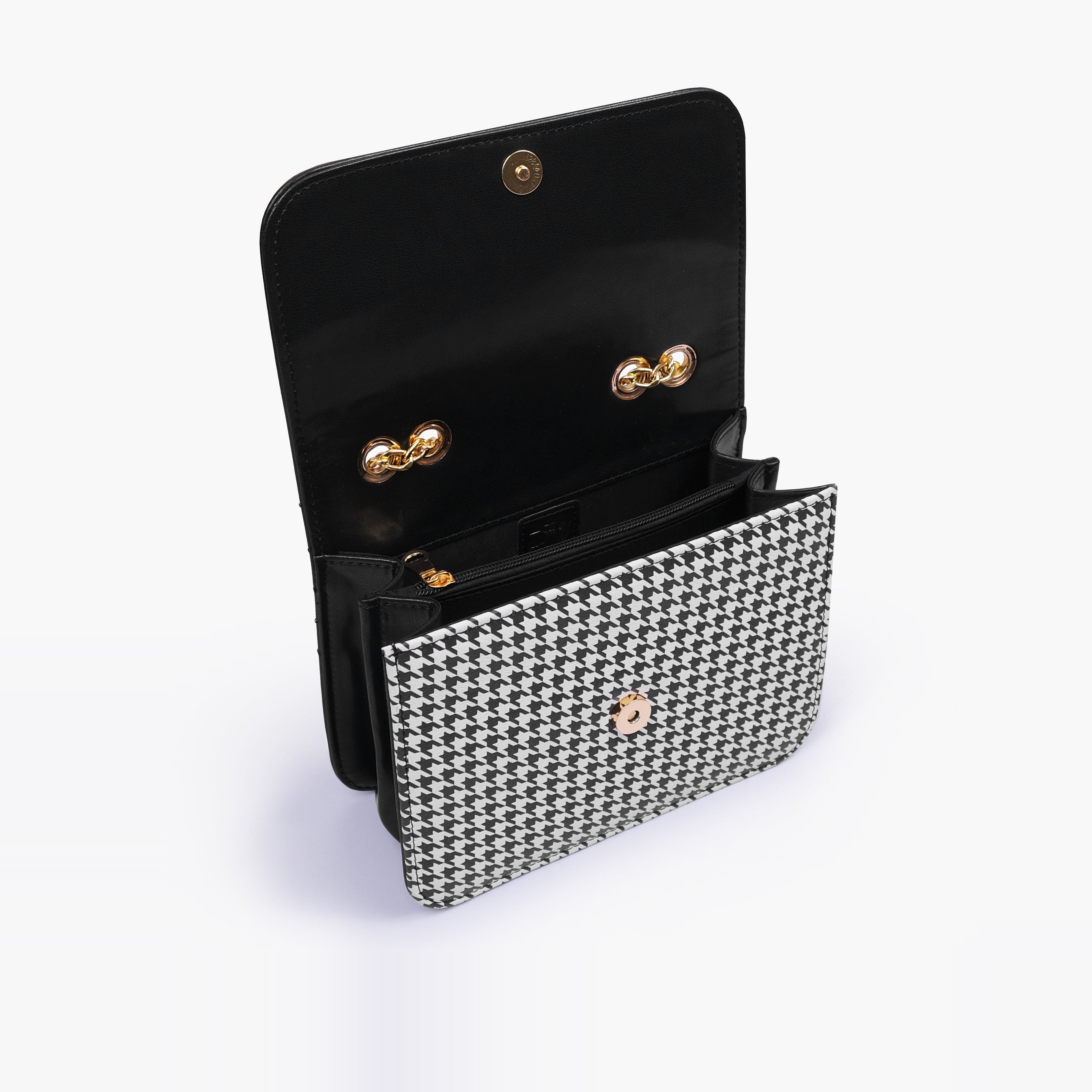 Black houndstooth chain cross-body bag