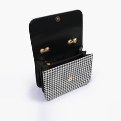 Black houndstooth chain cross-body bag