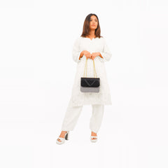 Black houndstooth chain cross-body bag