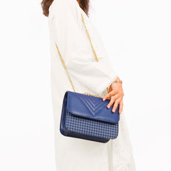 Blue houndstooth chain cross-body bag