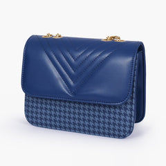 Blue houndstooth chain cross-body bag