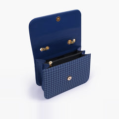 Blue houndstooth chain cross-body bag