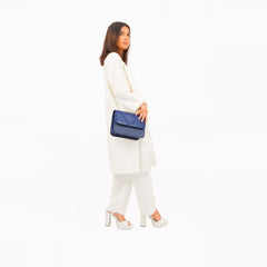 Blue houndstooth chain cross-body bag