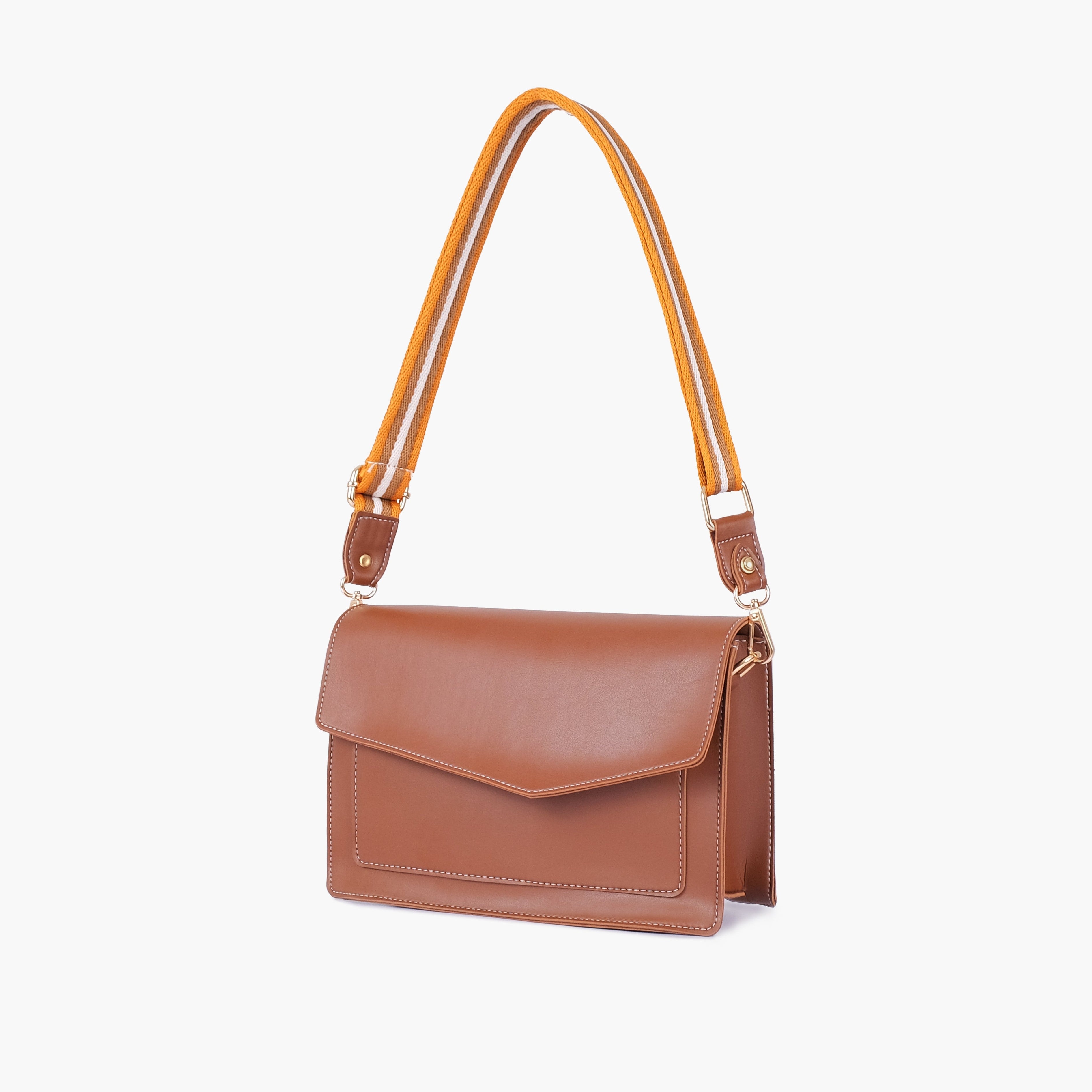 Brown half flap cross-body bag