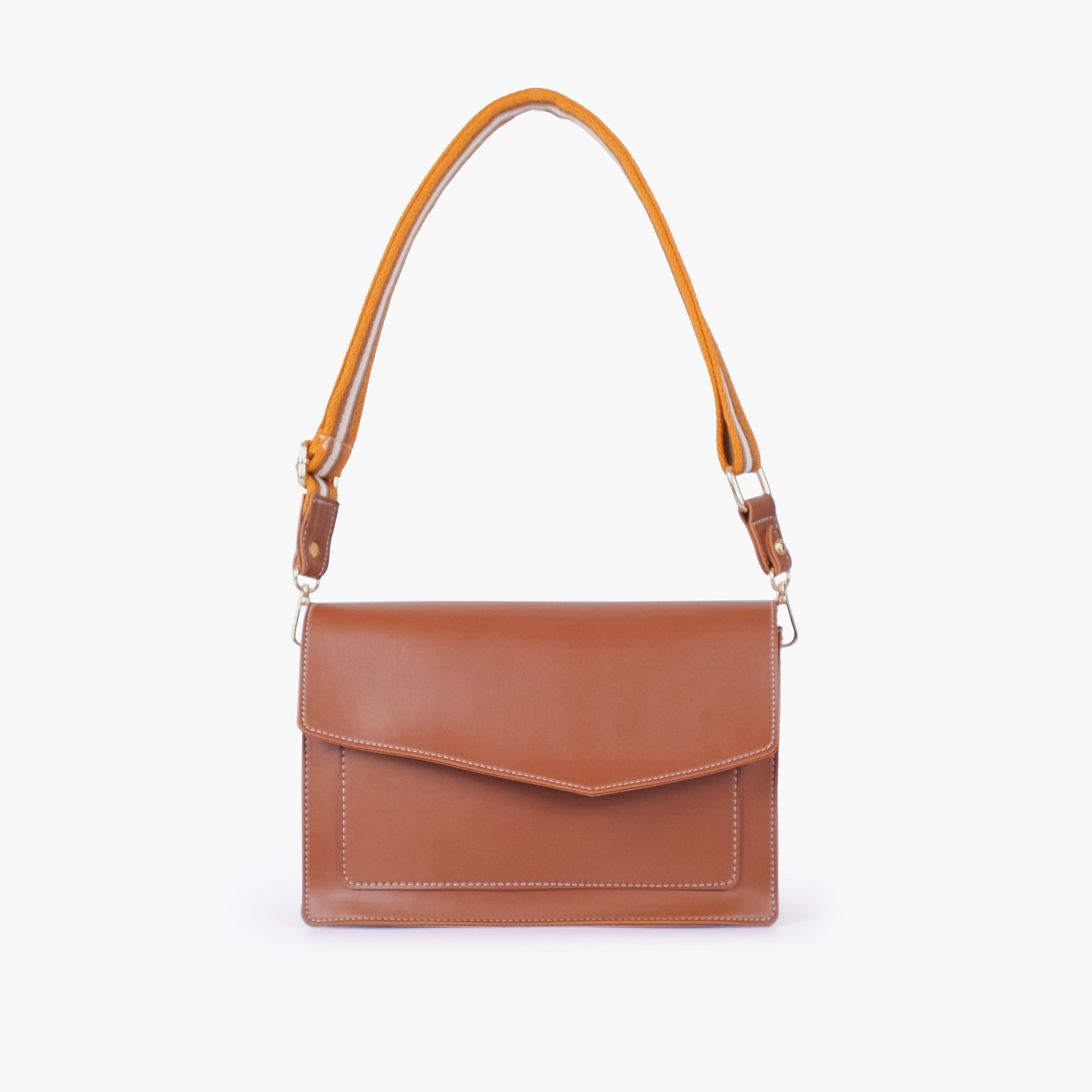 Brown half flap cross-body bag