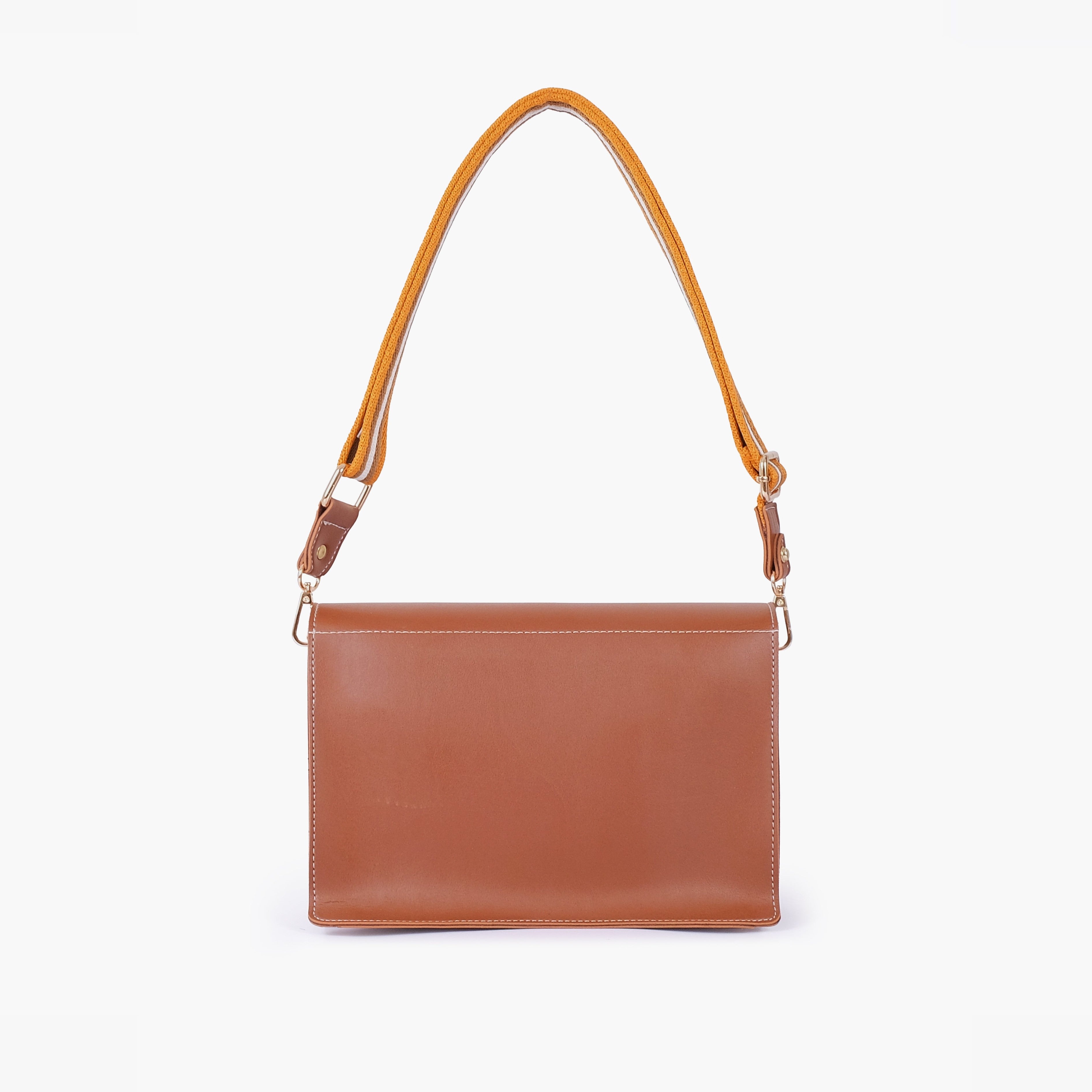 Brown half flap cross-body bag