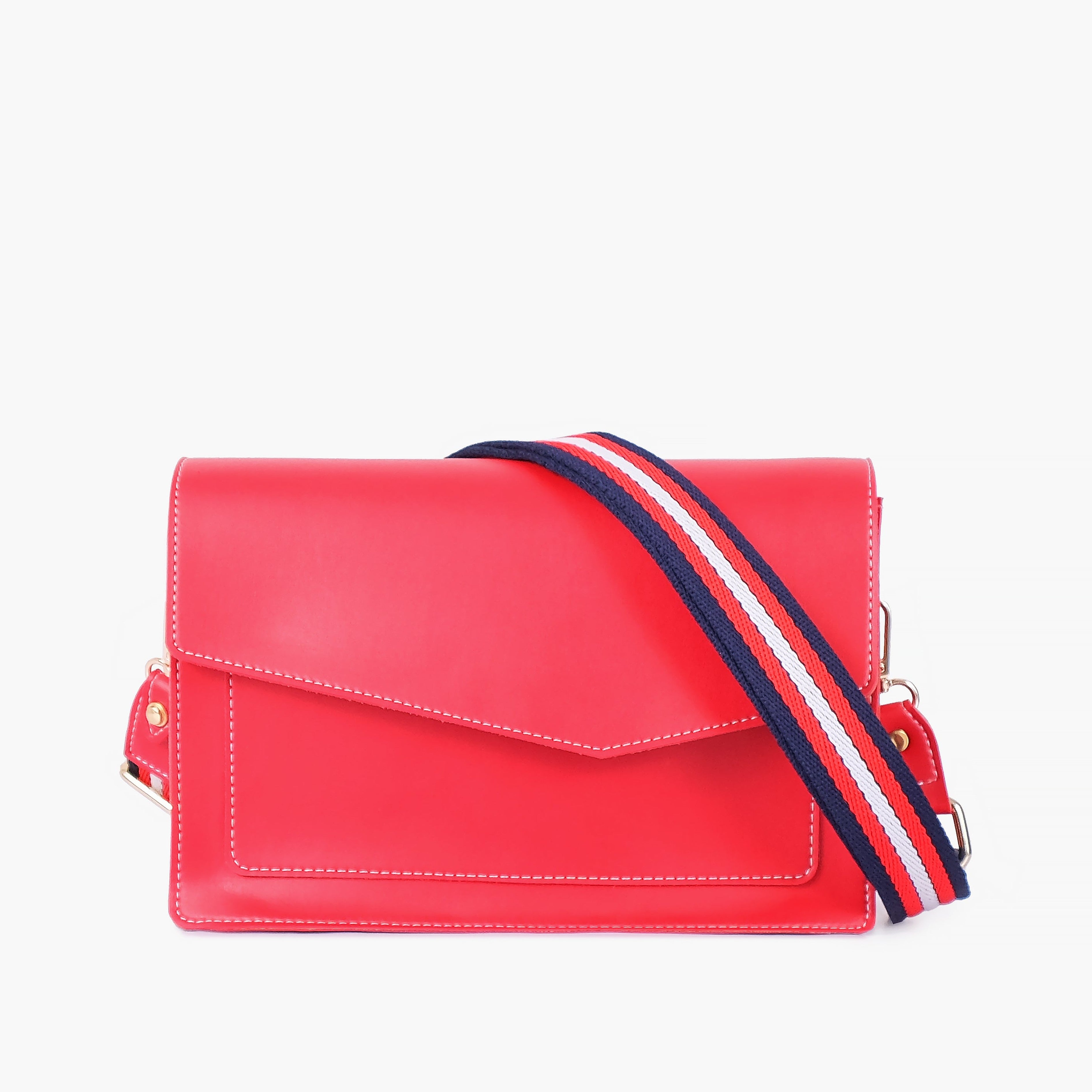 Red half flap cross-body bag