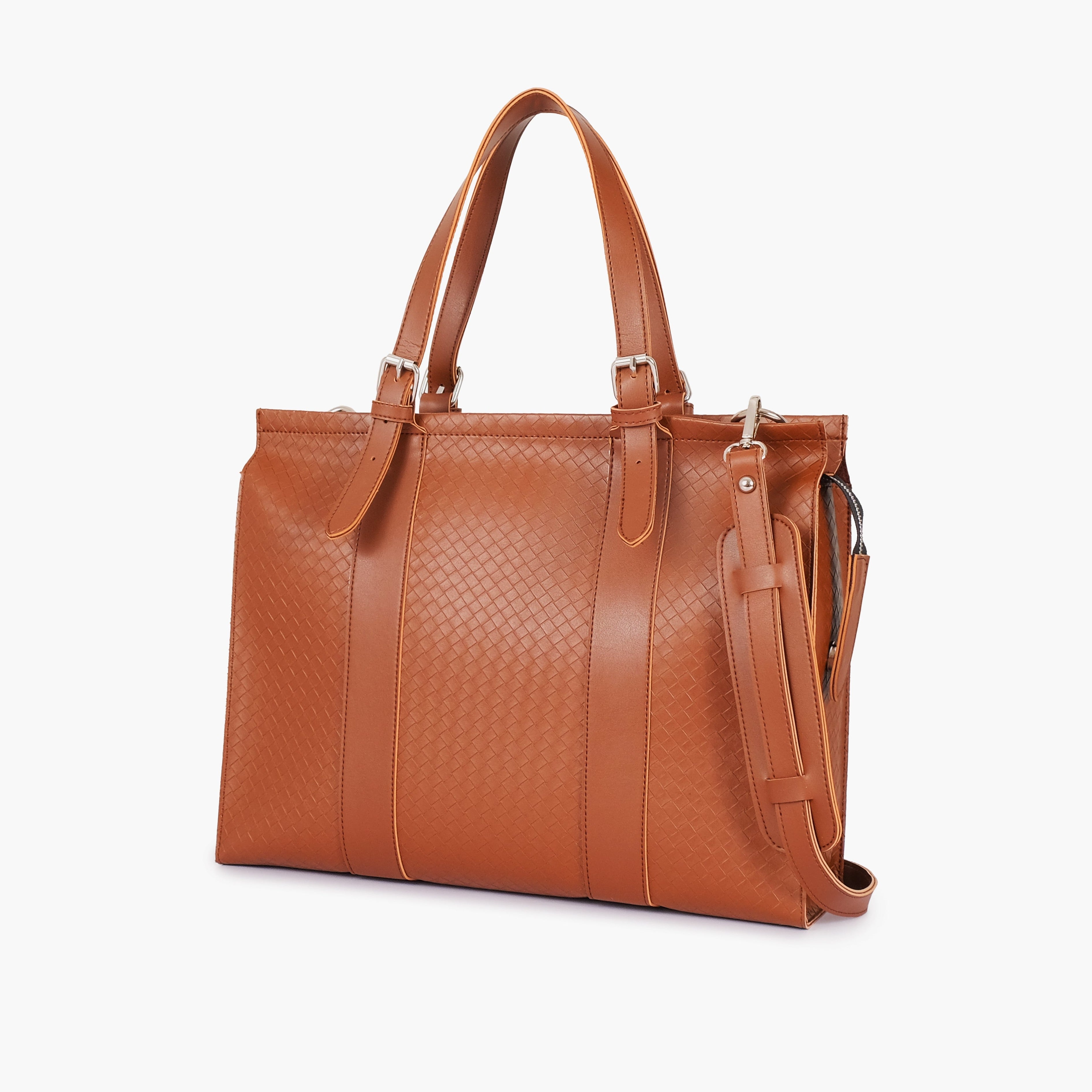 Brown weaved laptop bag with sleeve