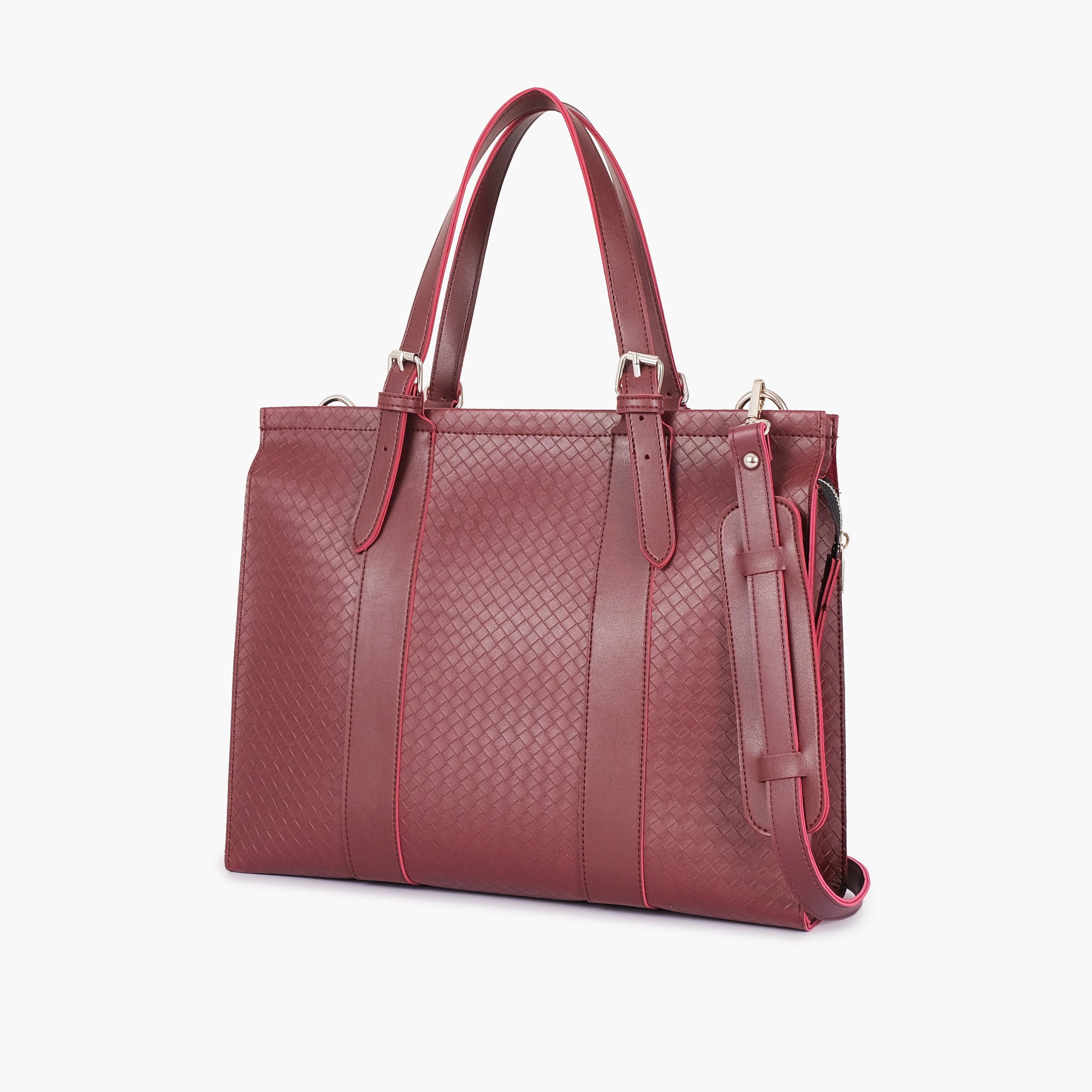 Burgundy weaved laptop bag with sleeve