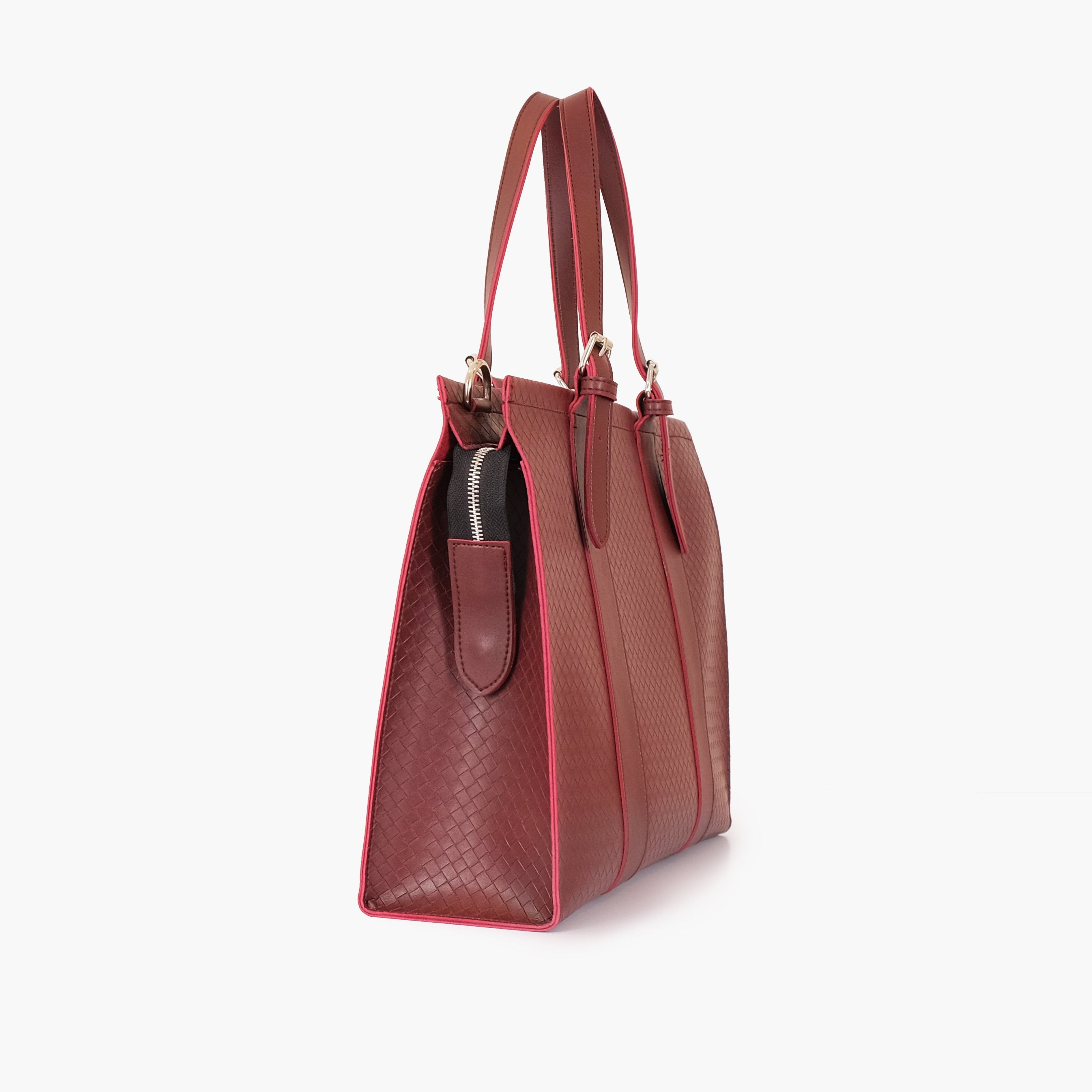 Burgundy weaved laptop bag with sleeve