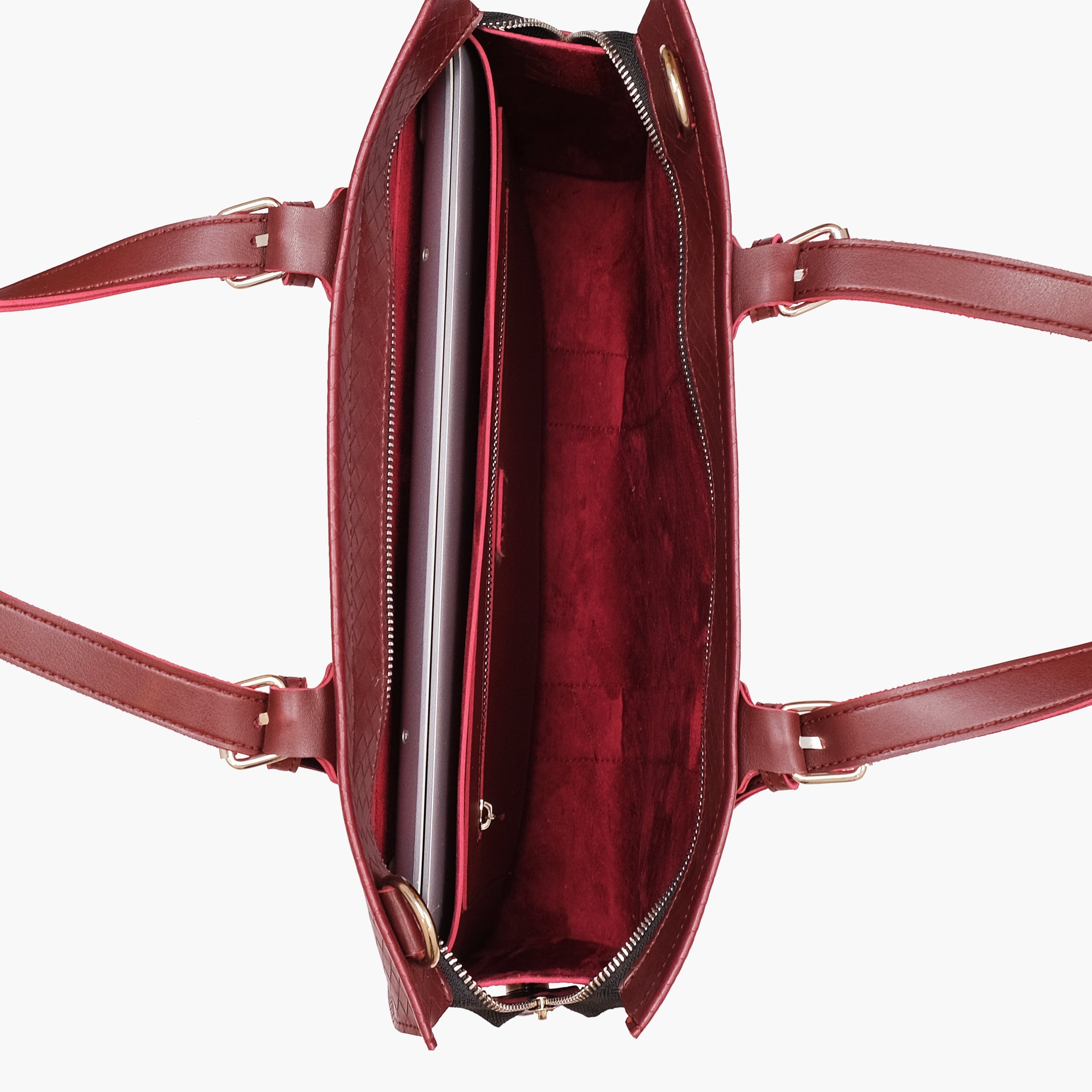 Burgundy weaved laptop bag with sleeve