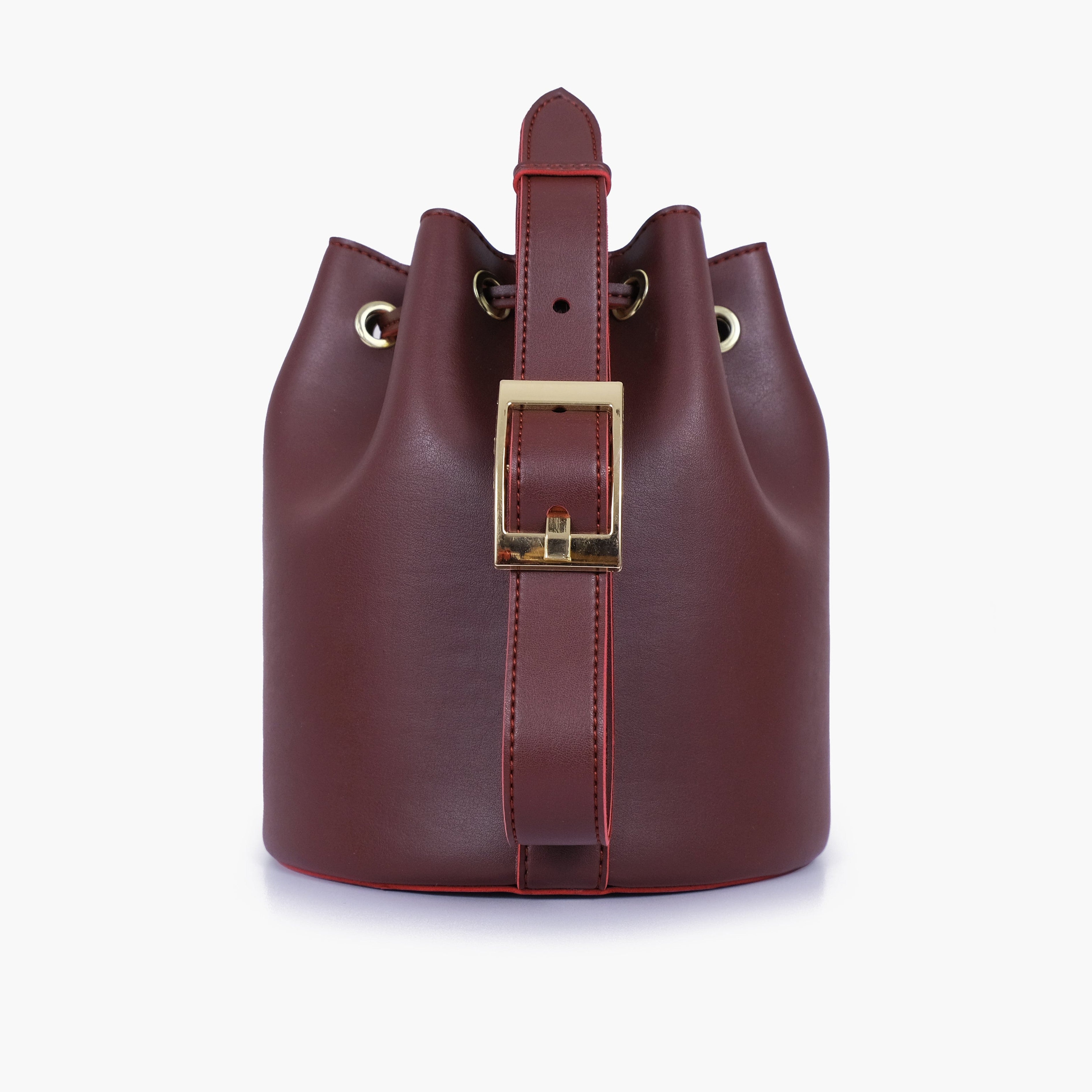 Burgundy loop handle bucket bag