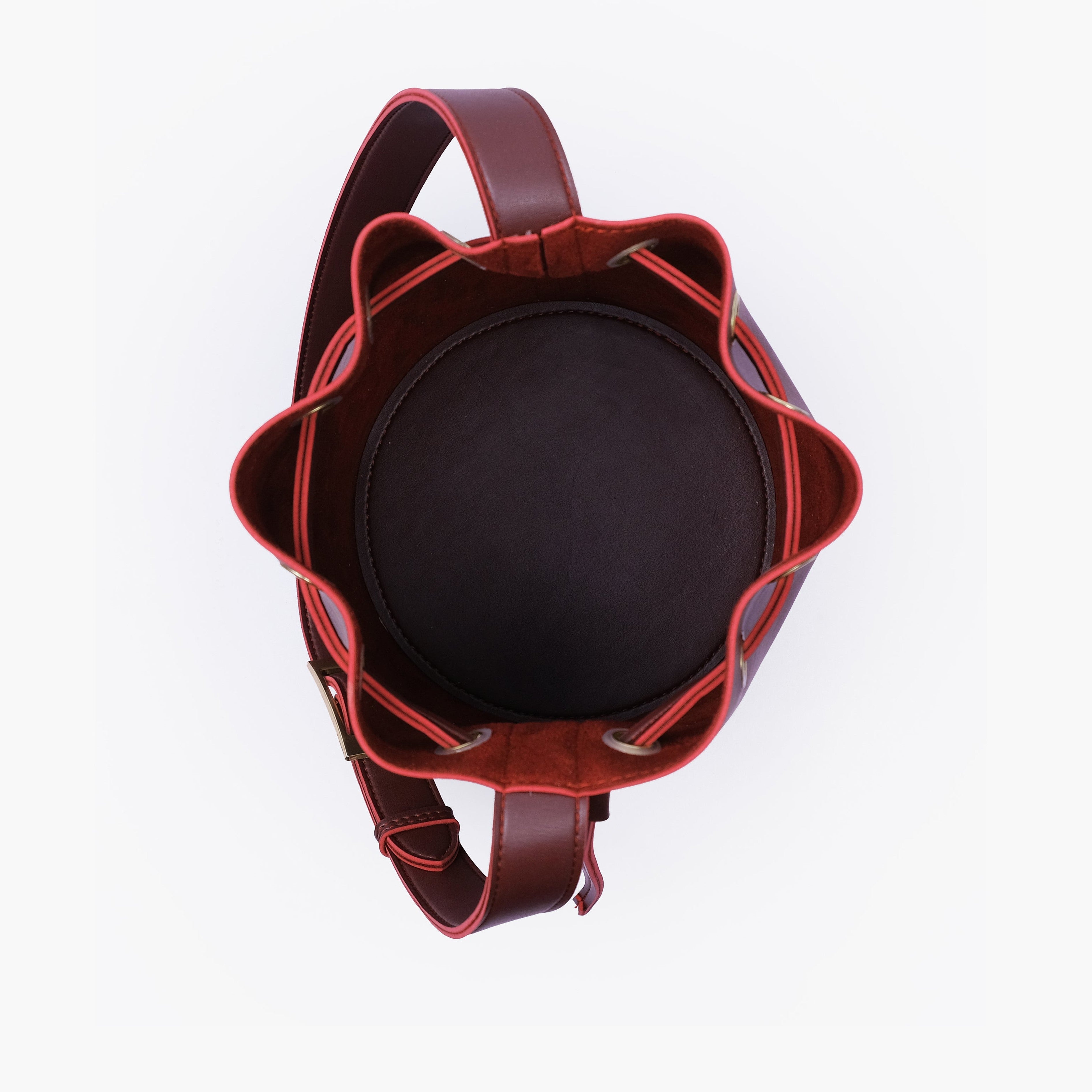 Burgundy loop handle bucket bag