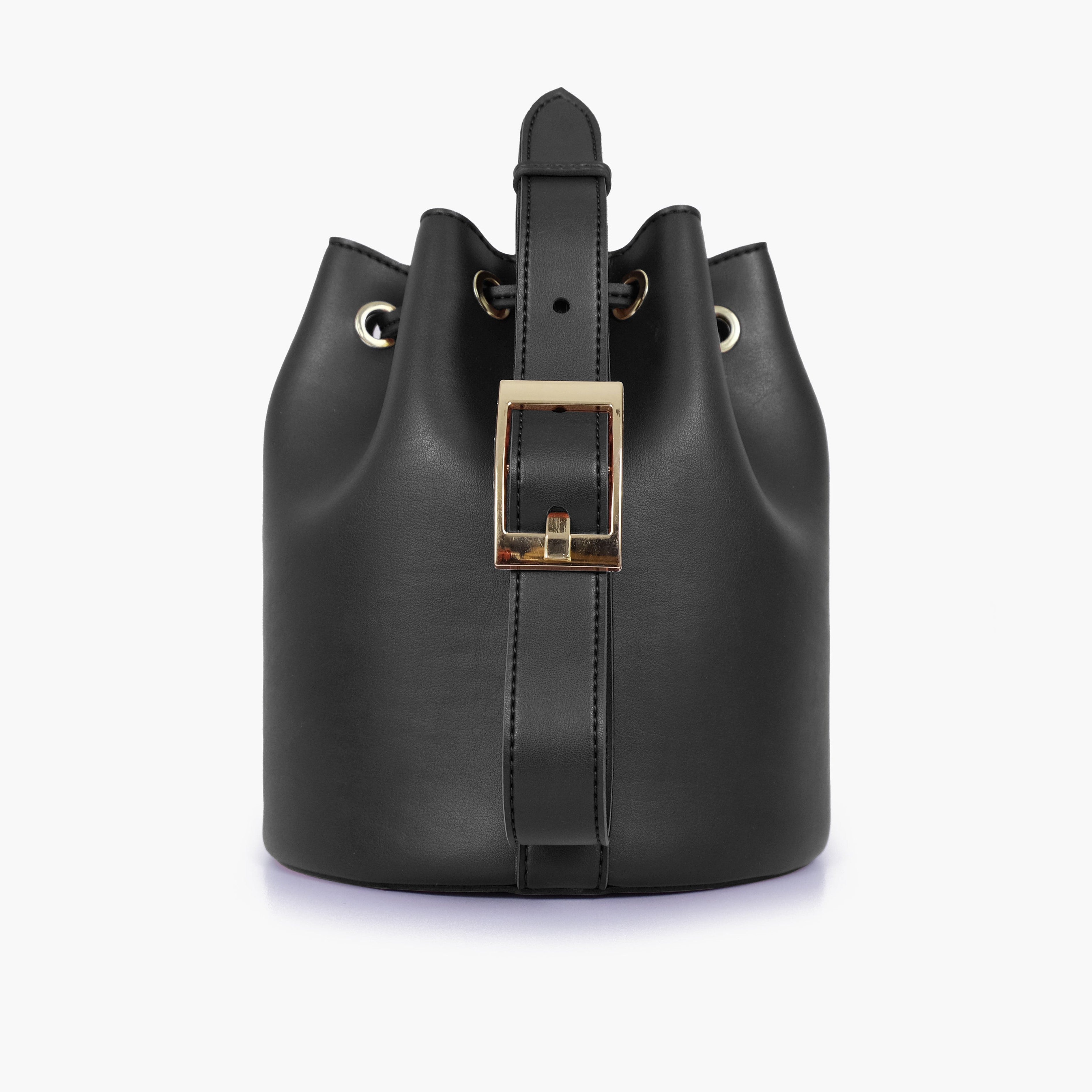Black loop handle bucket bag