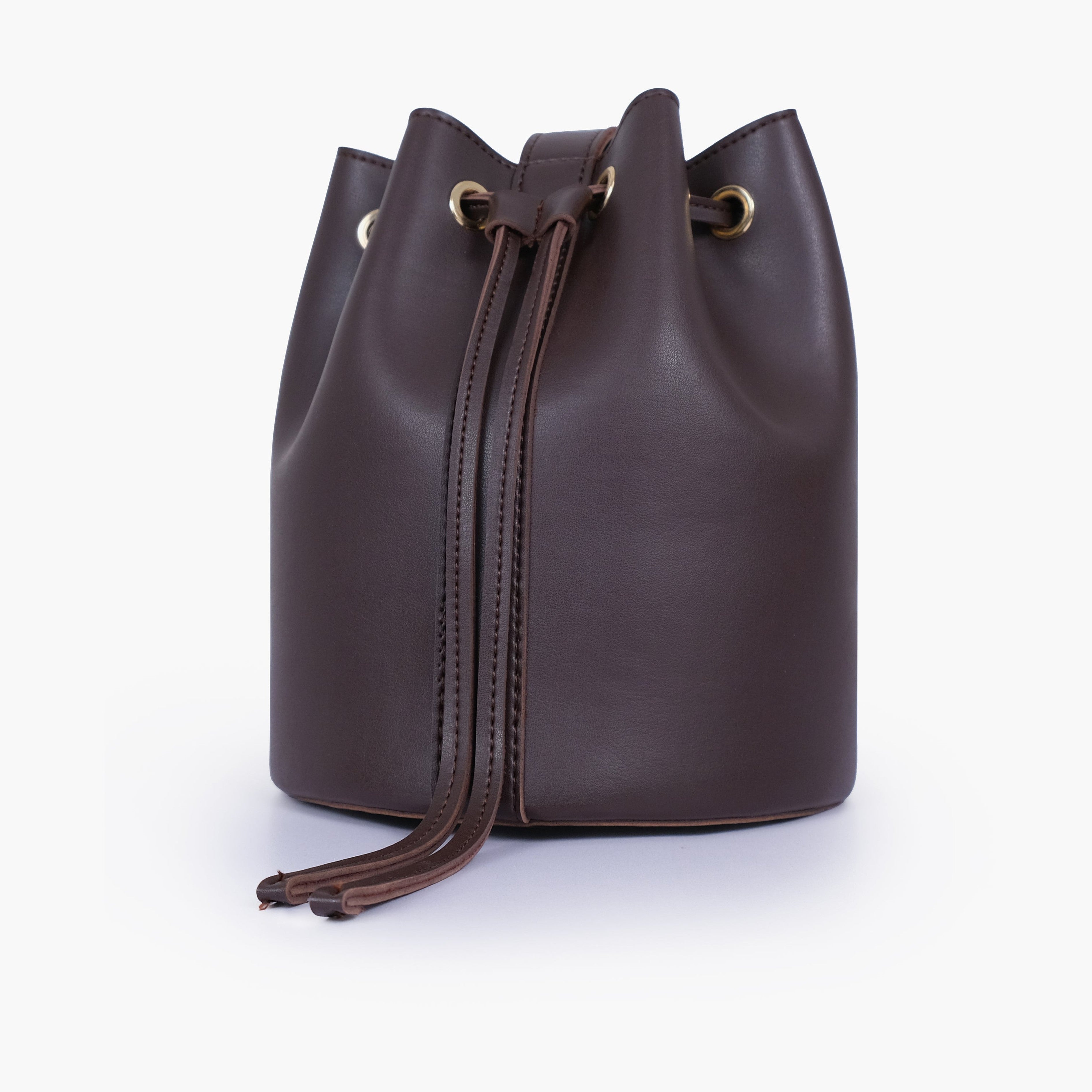 Dark brown loop handle bucket bag
