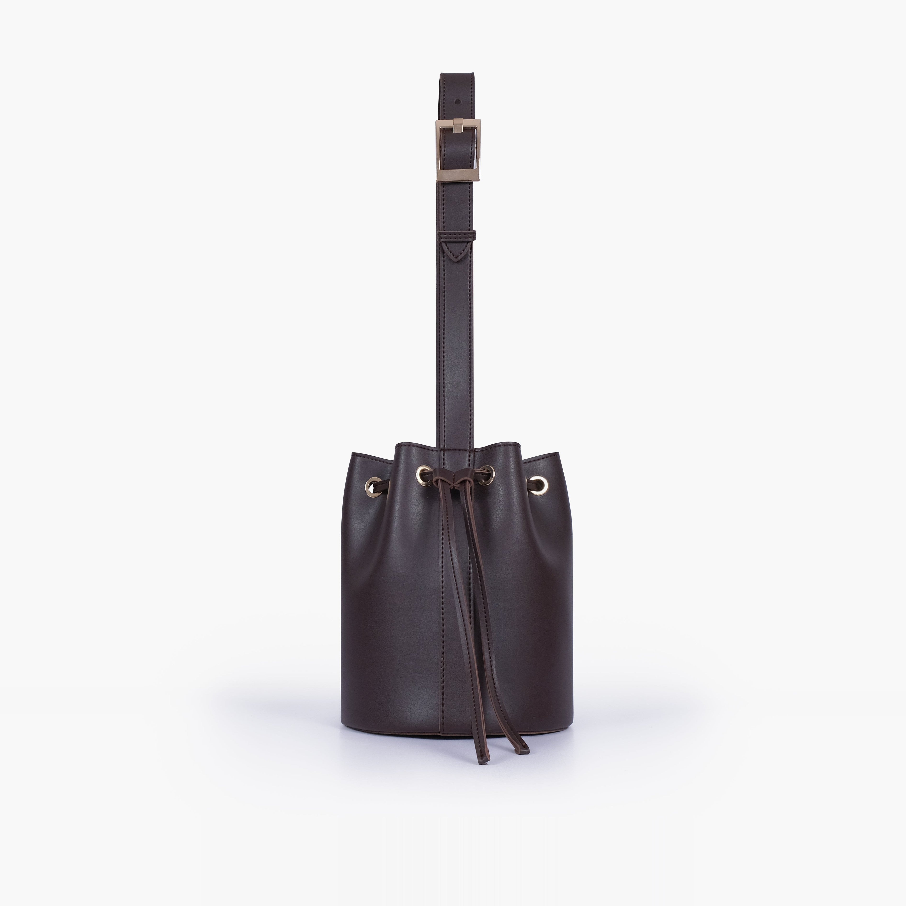 Dark brown loop handle bucket bag