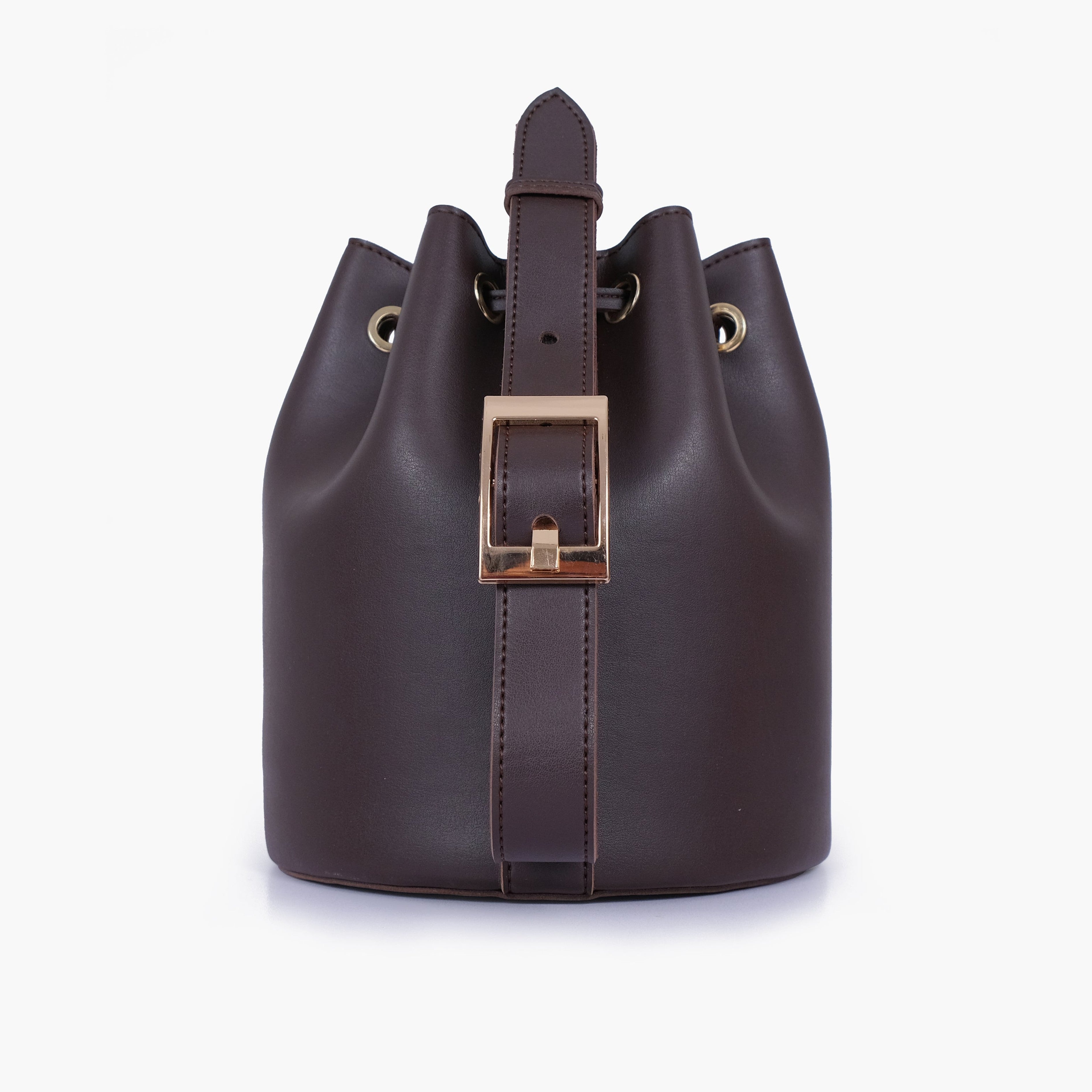 Dark brown loop handle bucket bag