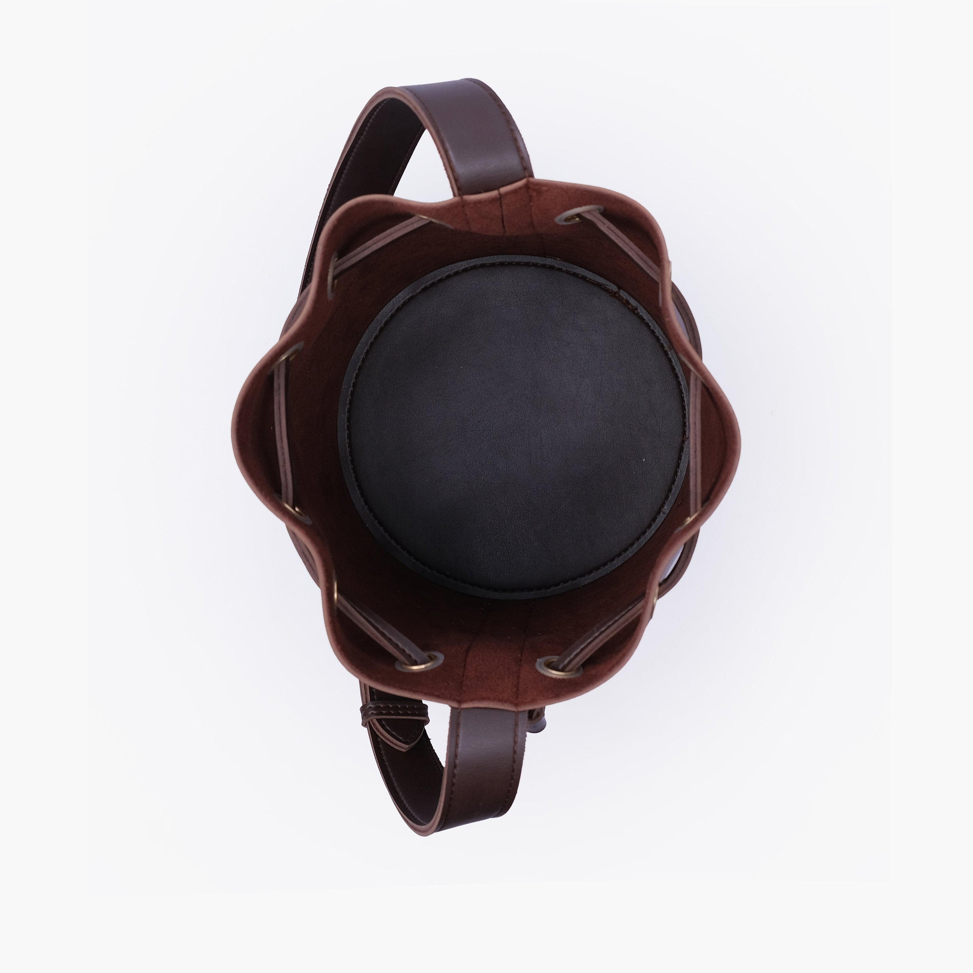 Dark brown loop handle bucket bag