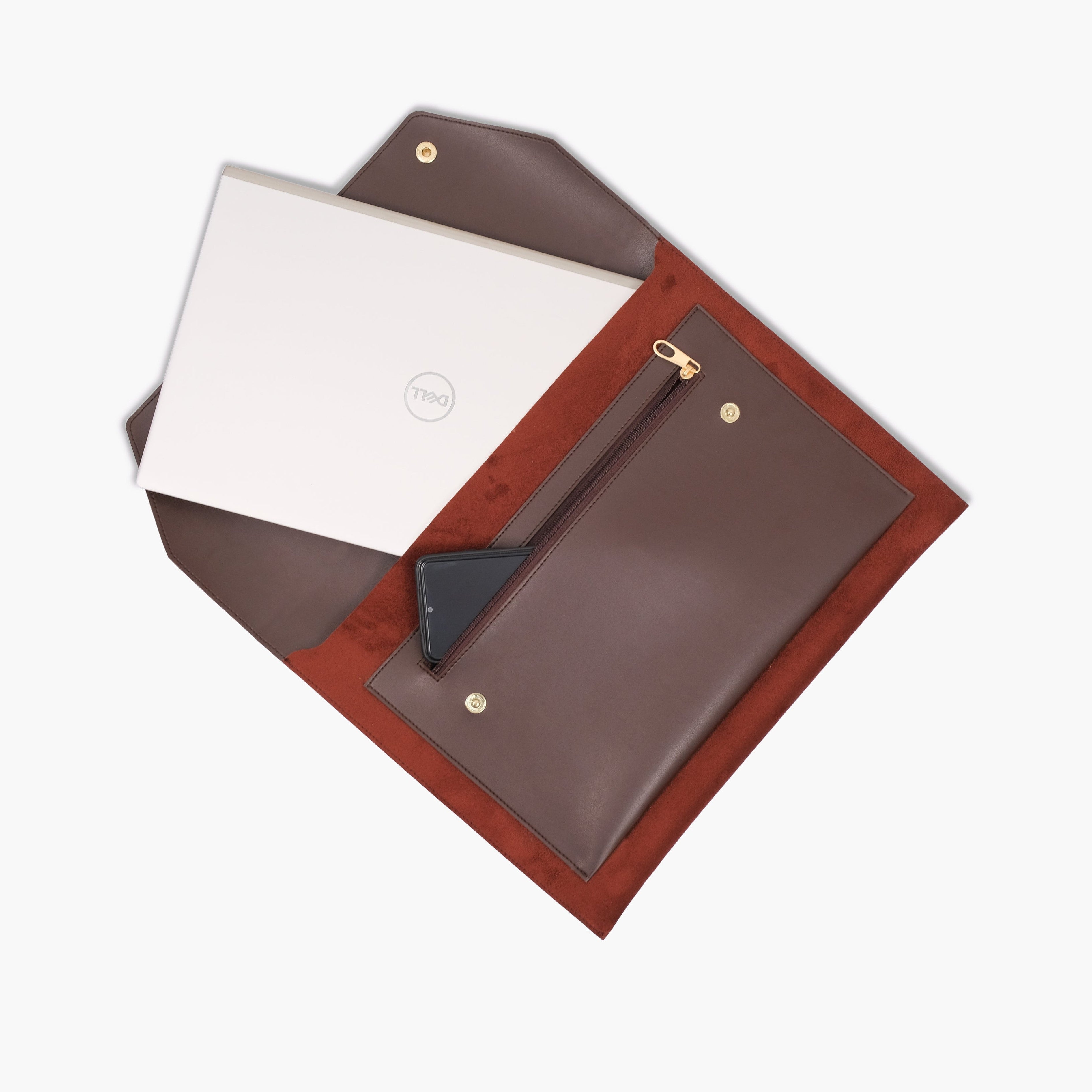 Dark brown suede laptop sleeve 17"