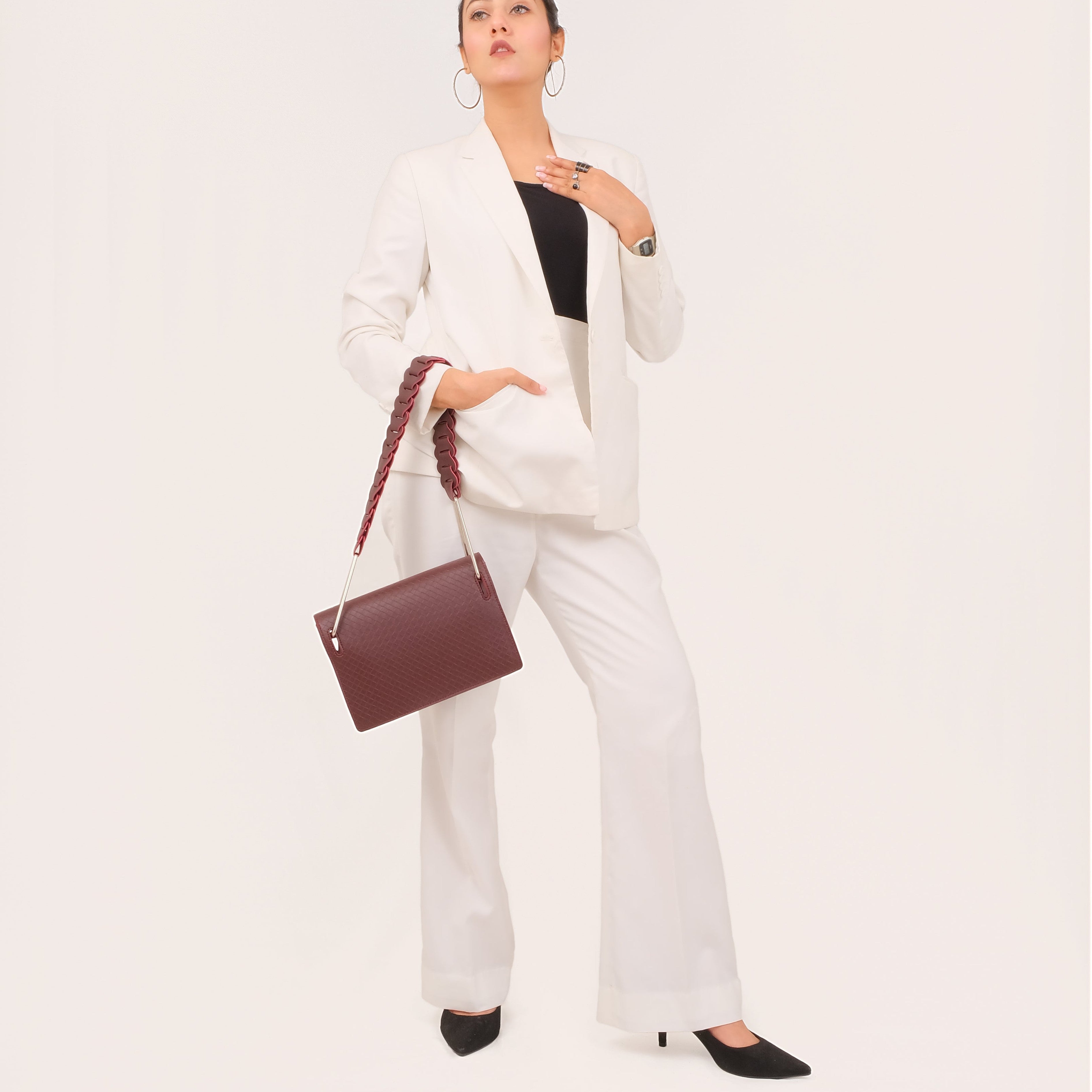 Burgundy loop strap shoulder bag
