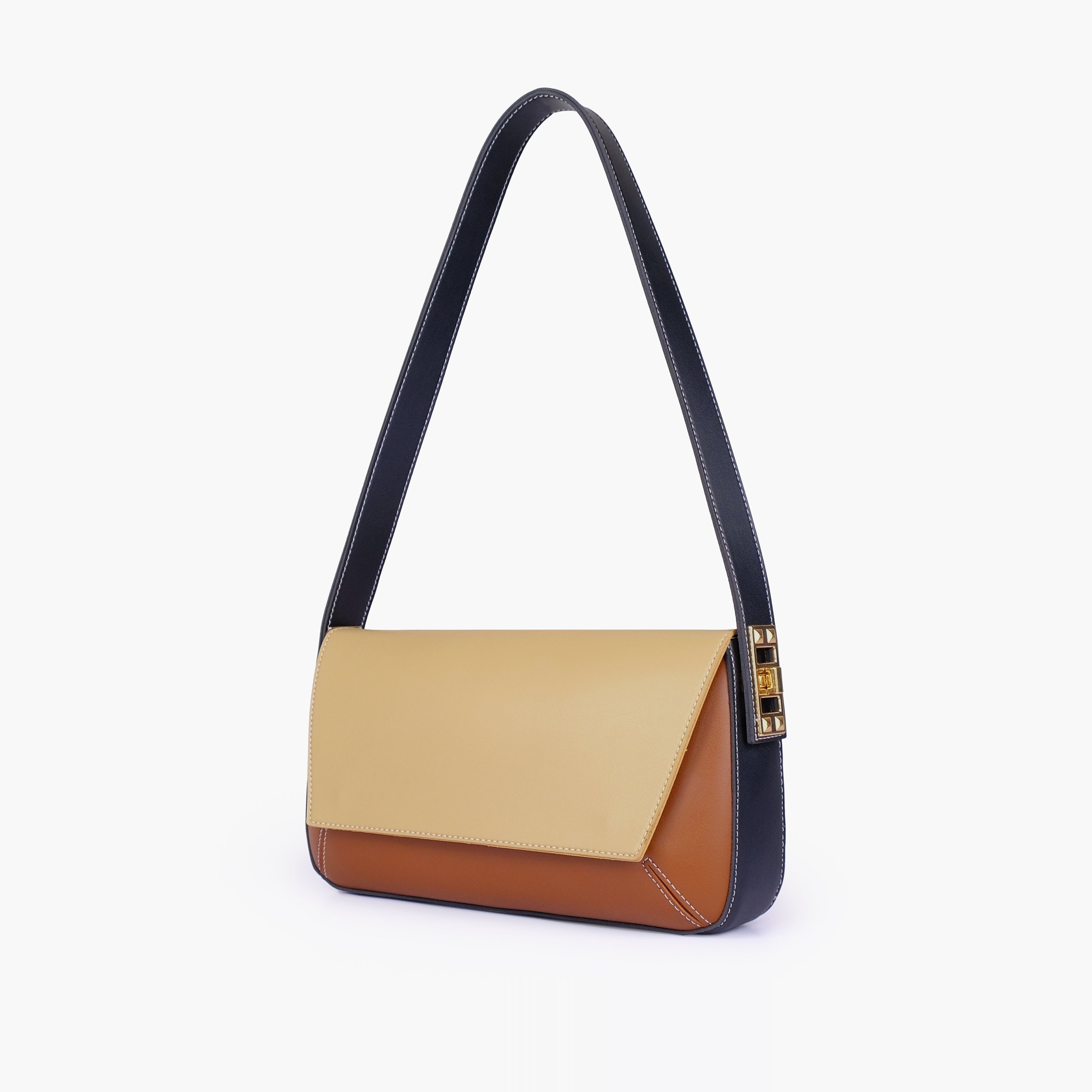 Earthy color-blocking mini flap bag