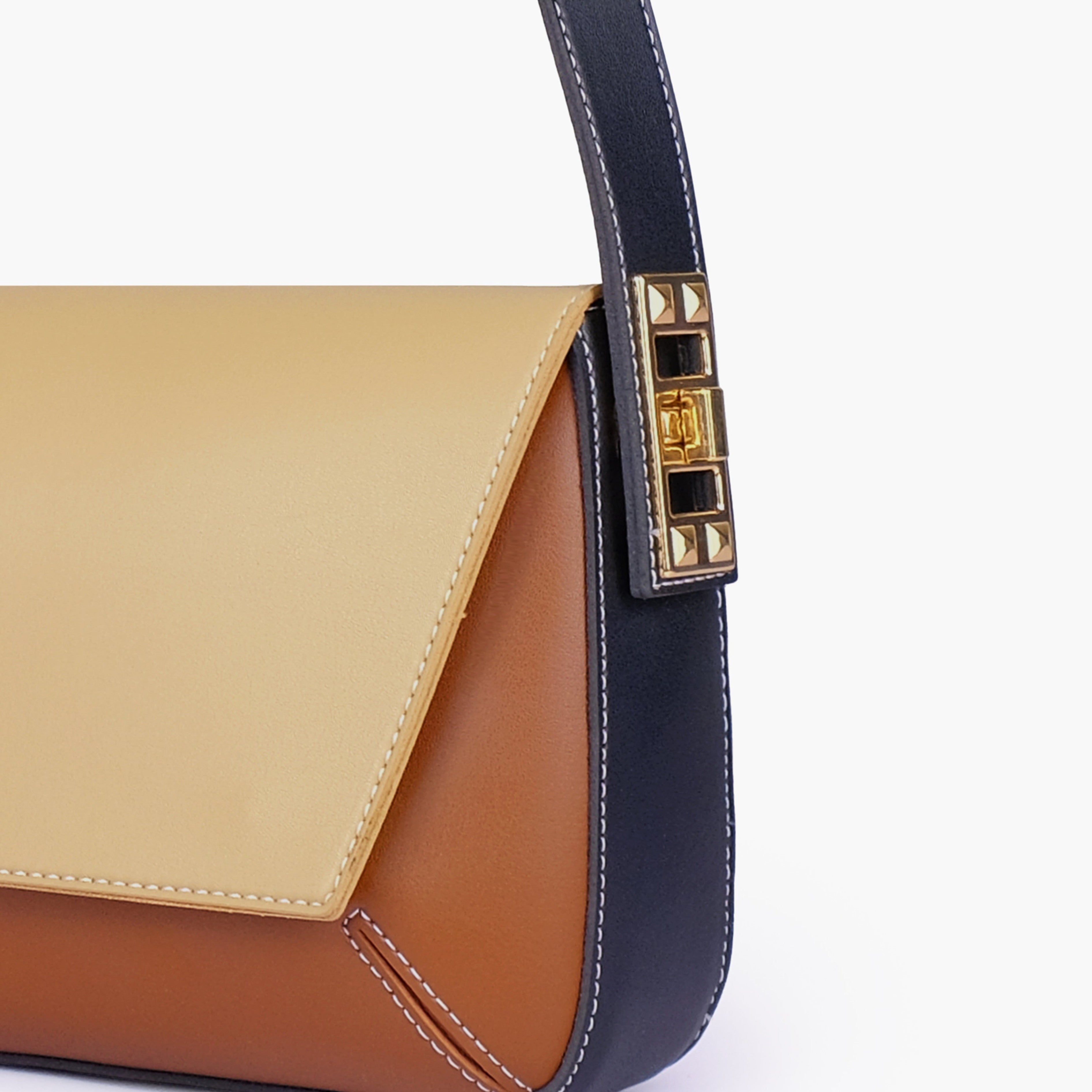 Earthy color-blocking mini flap bag