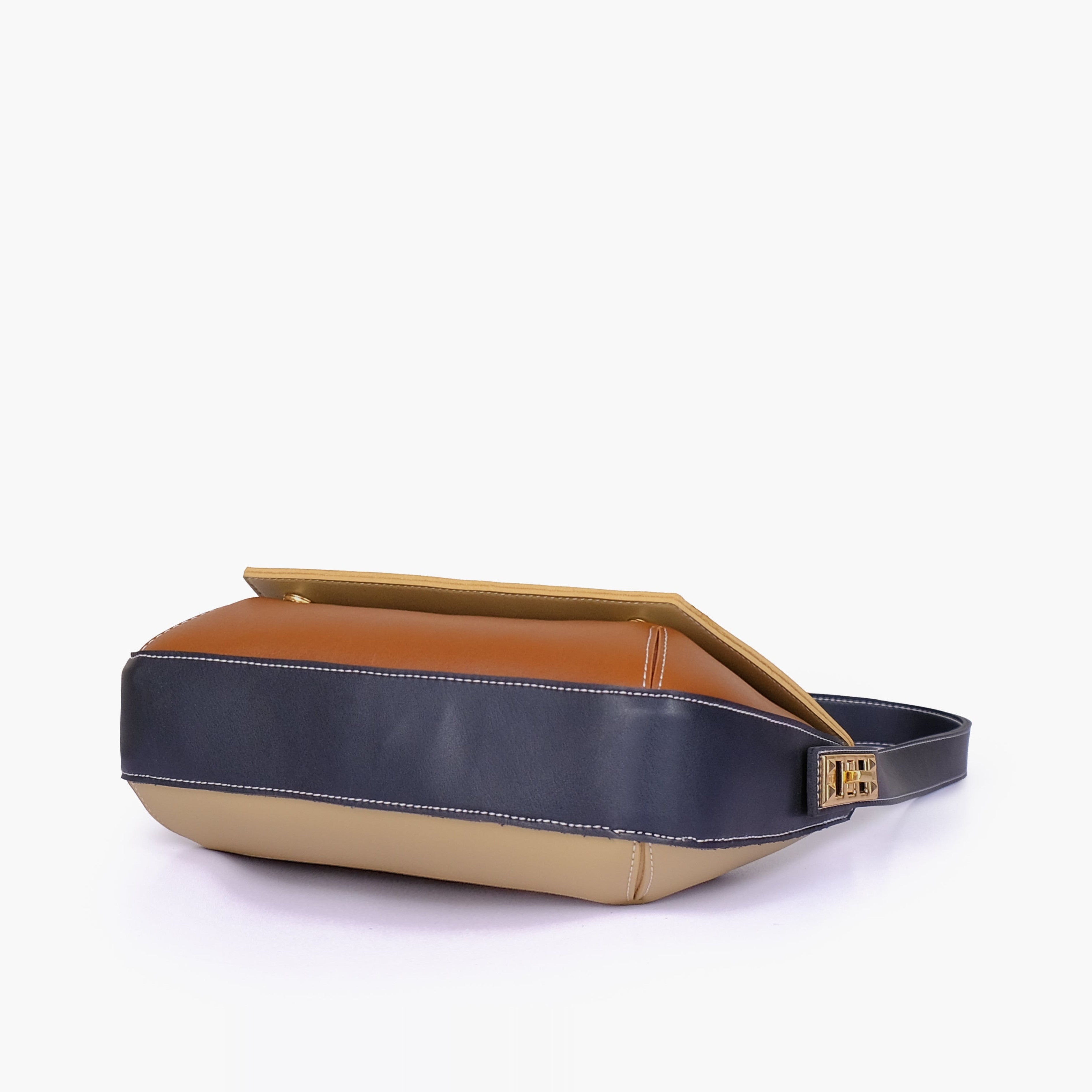 Earthy color-blocking mini flap bag