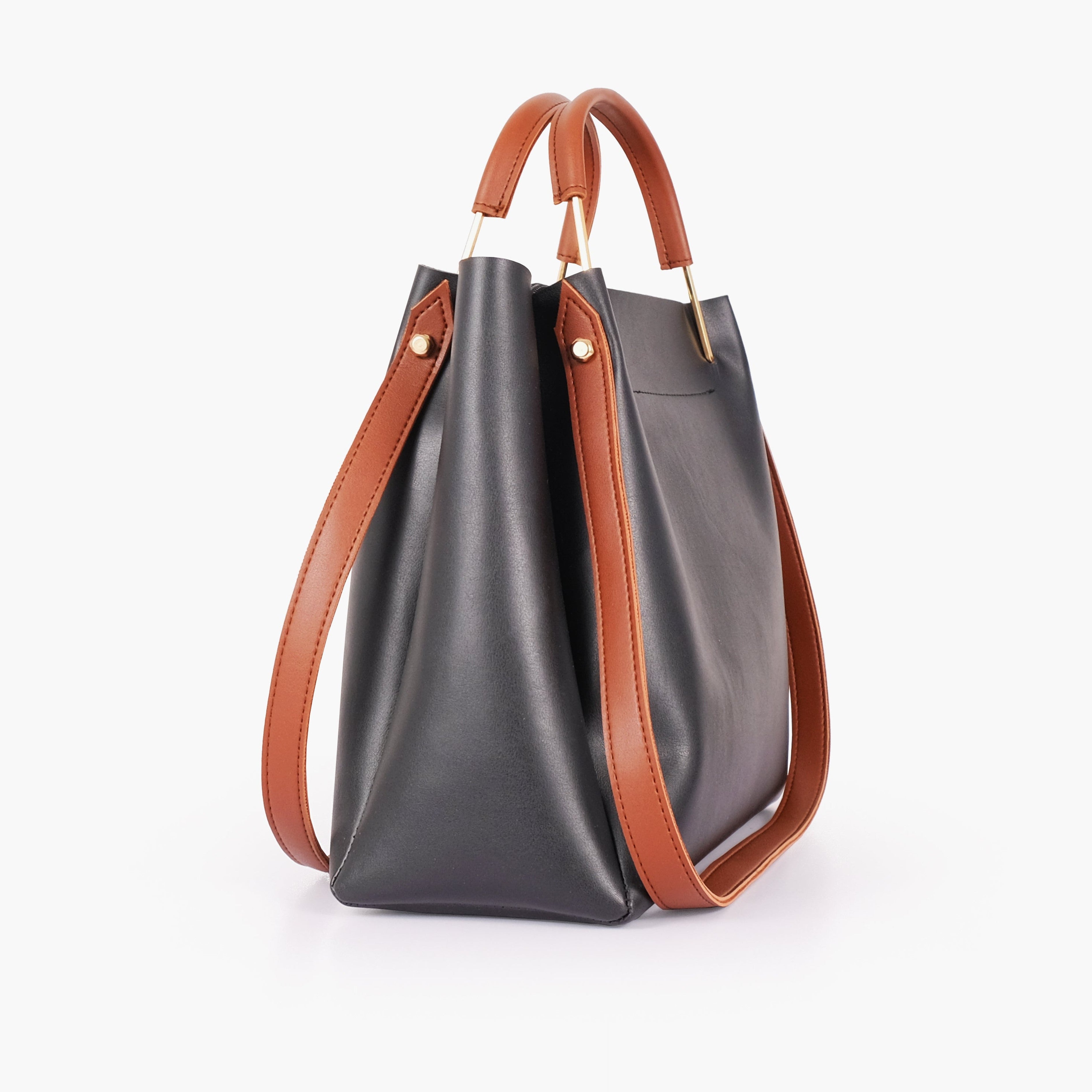 Black metal handle tote bag