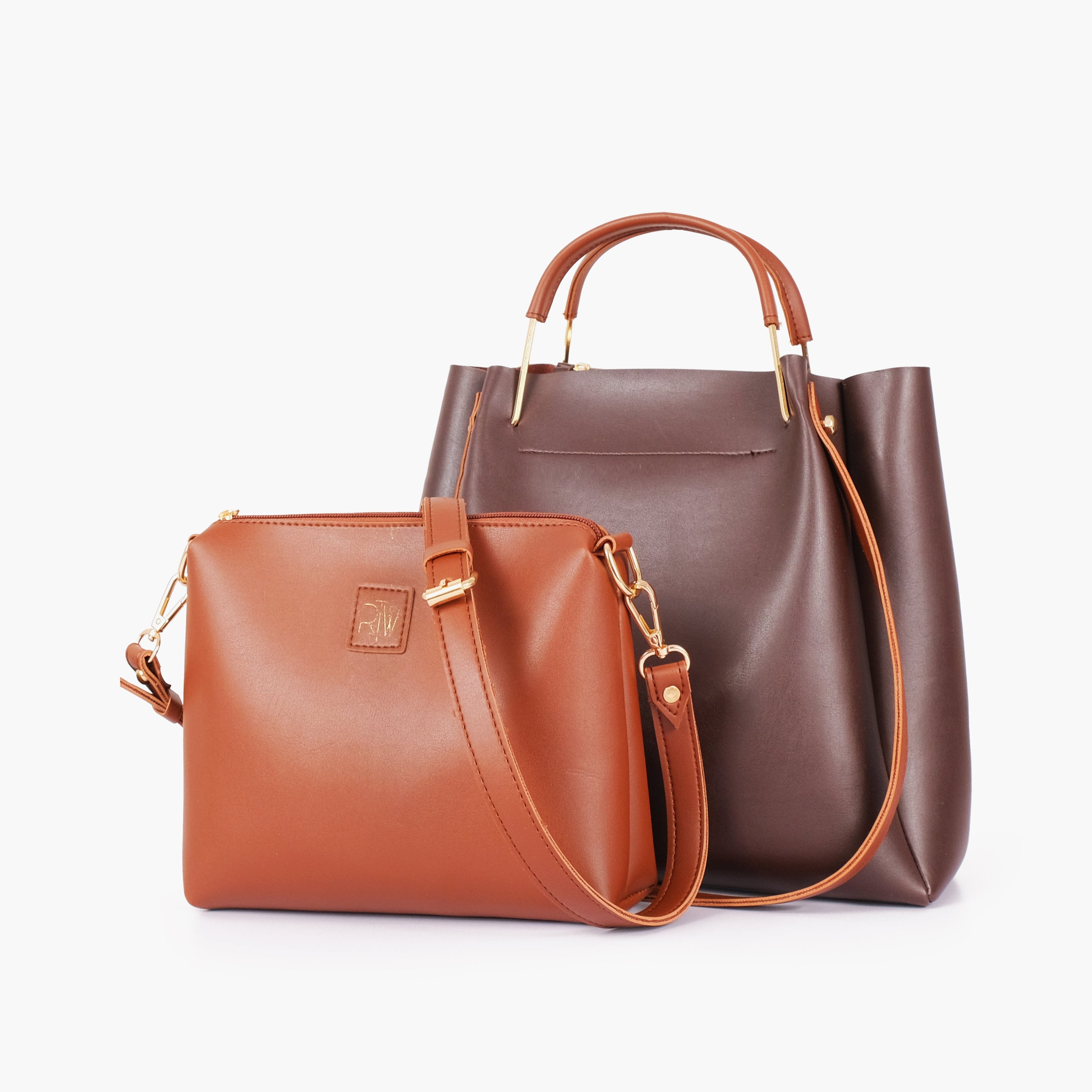 Dark brown metal handle tote bag