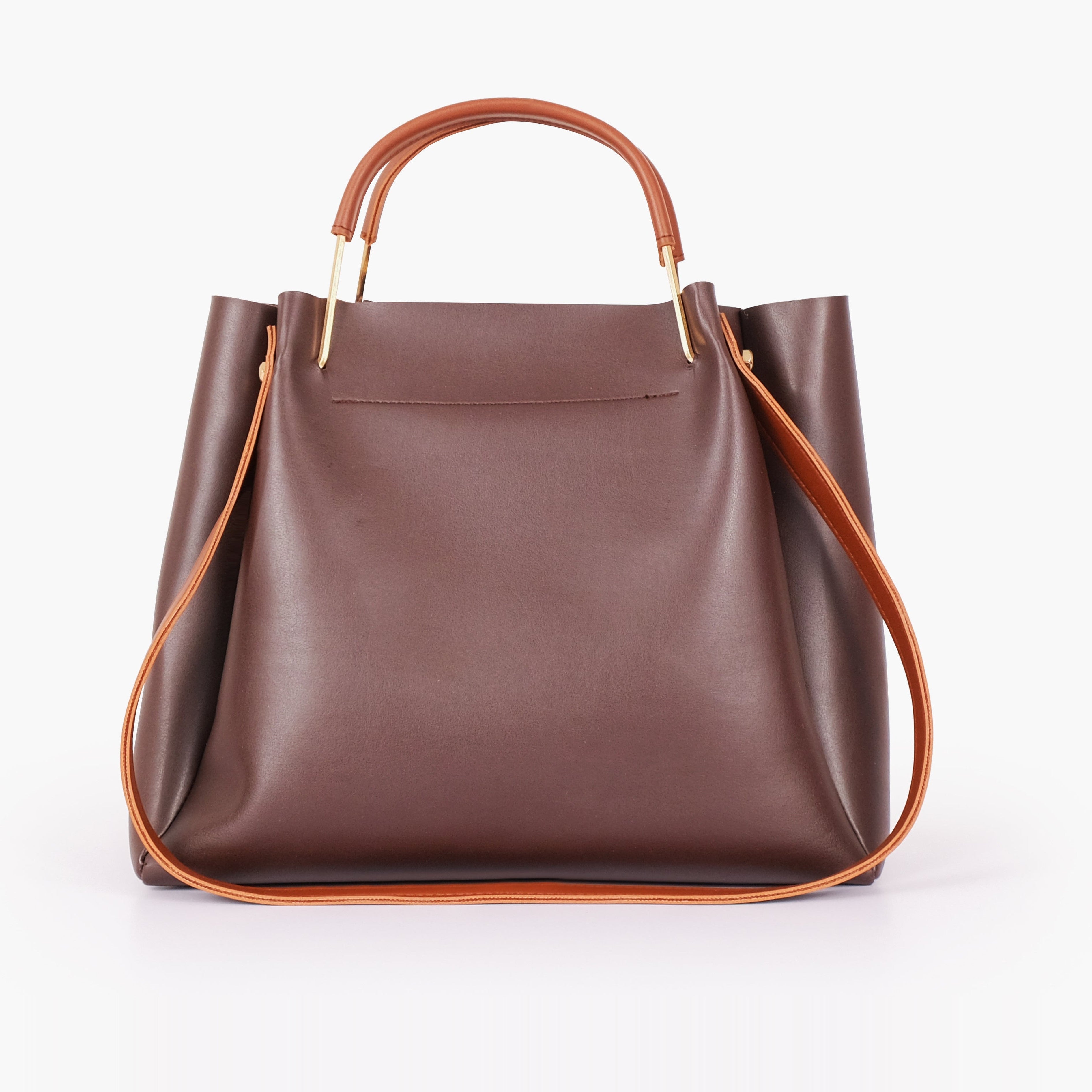 Dark brown metal handle tote bag
