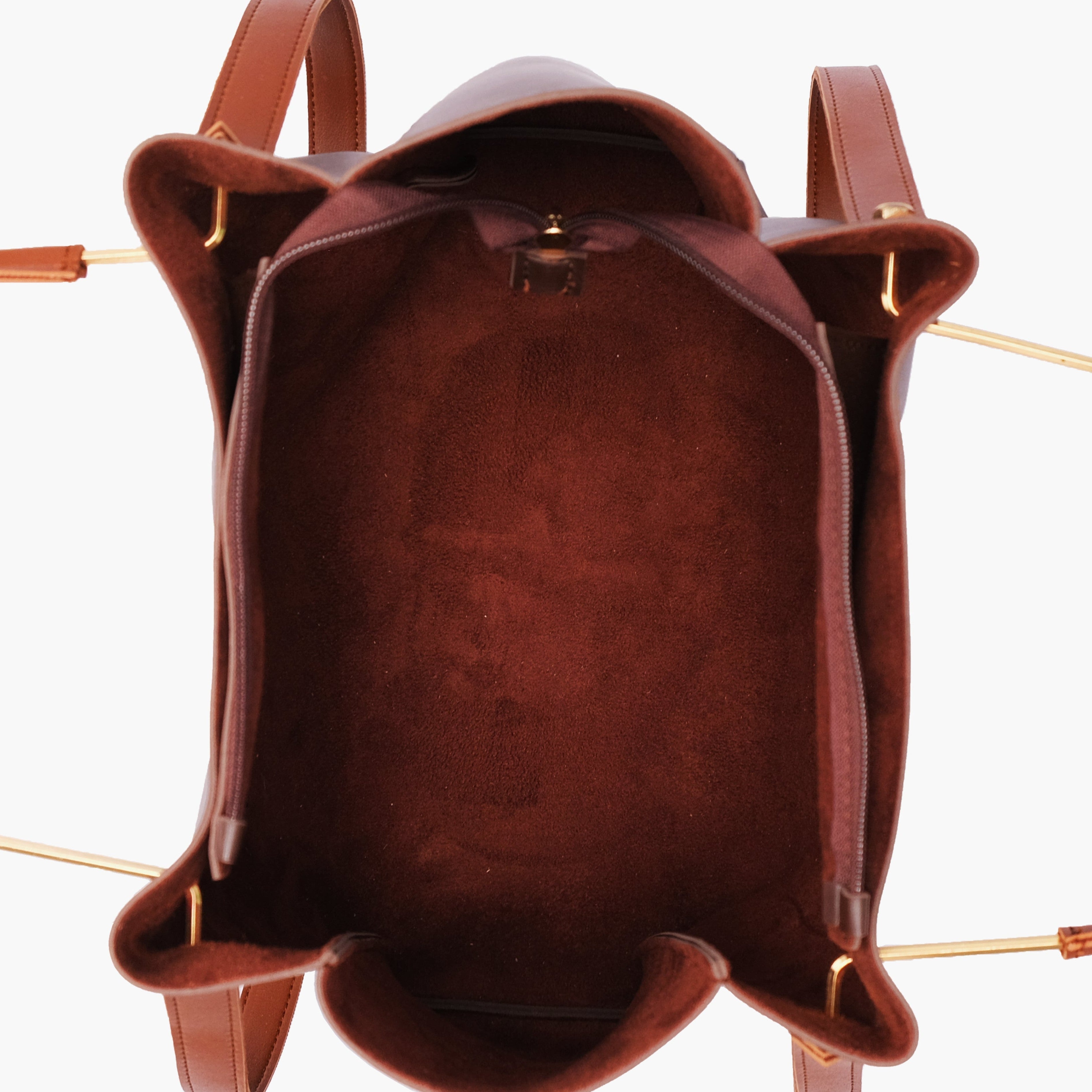 Dark brown metal handle tote bag