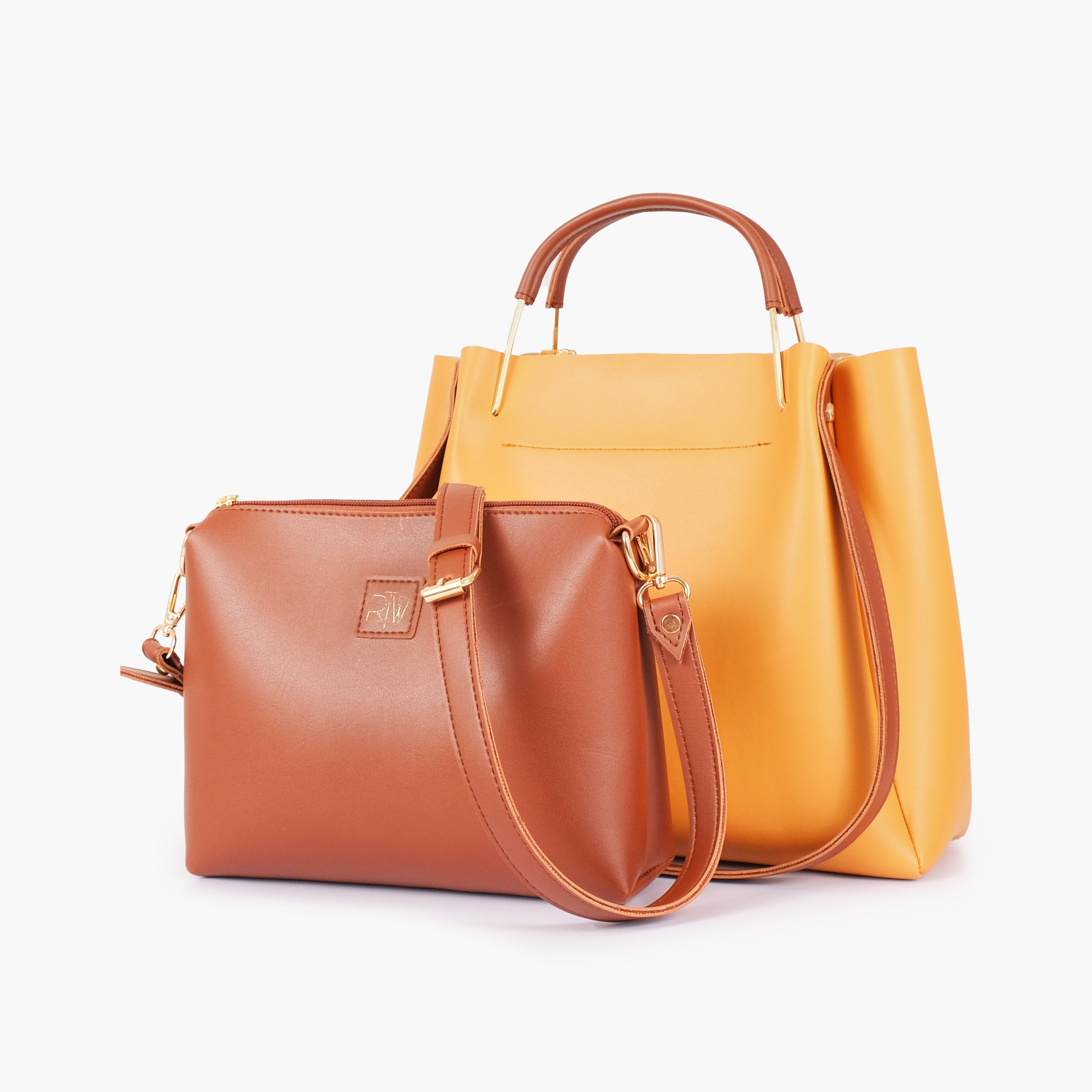 Mustard metal handle tote bag