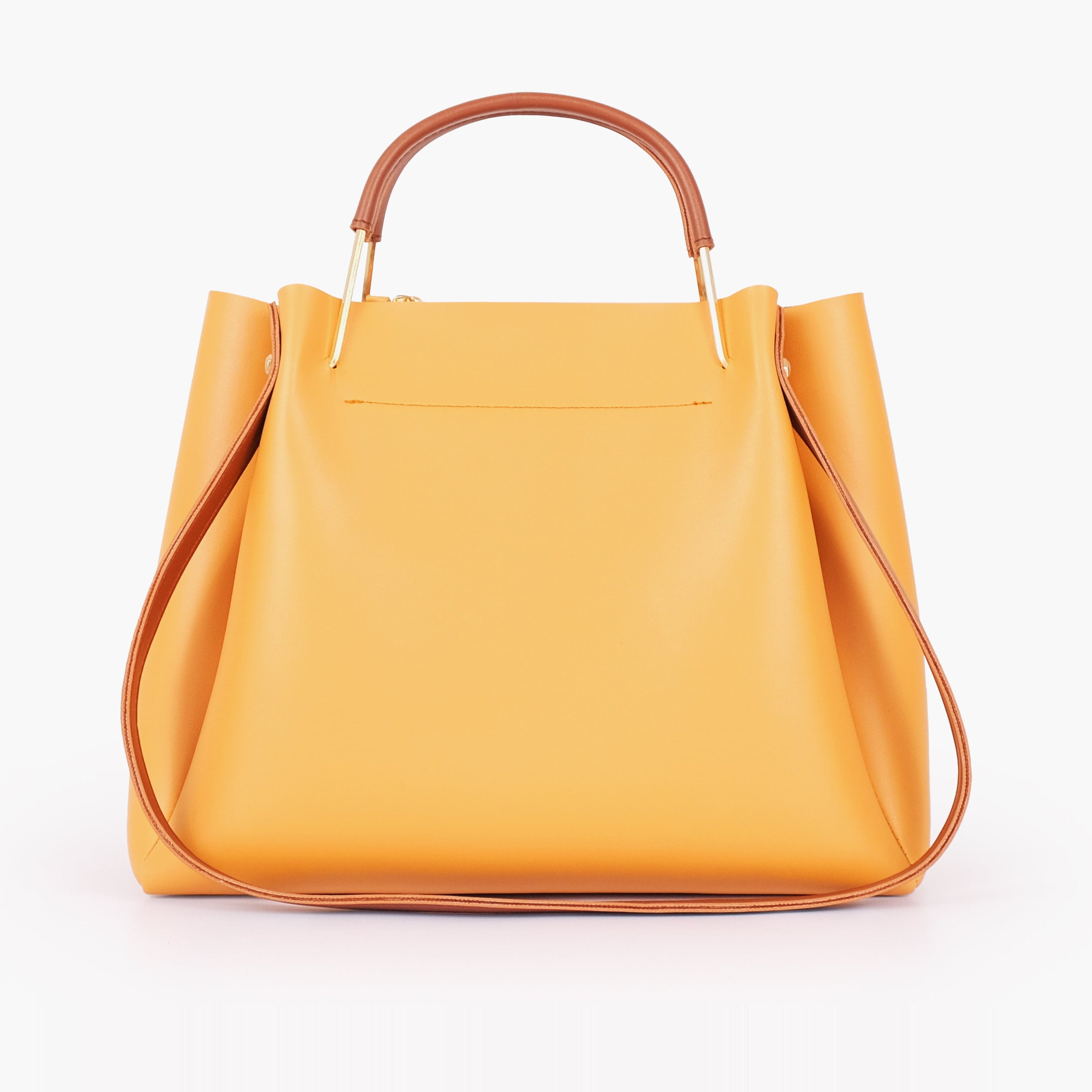 Mustard metal handle tote bag