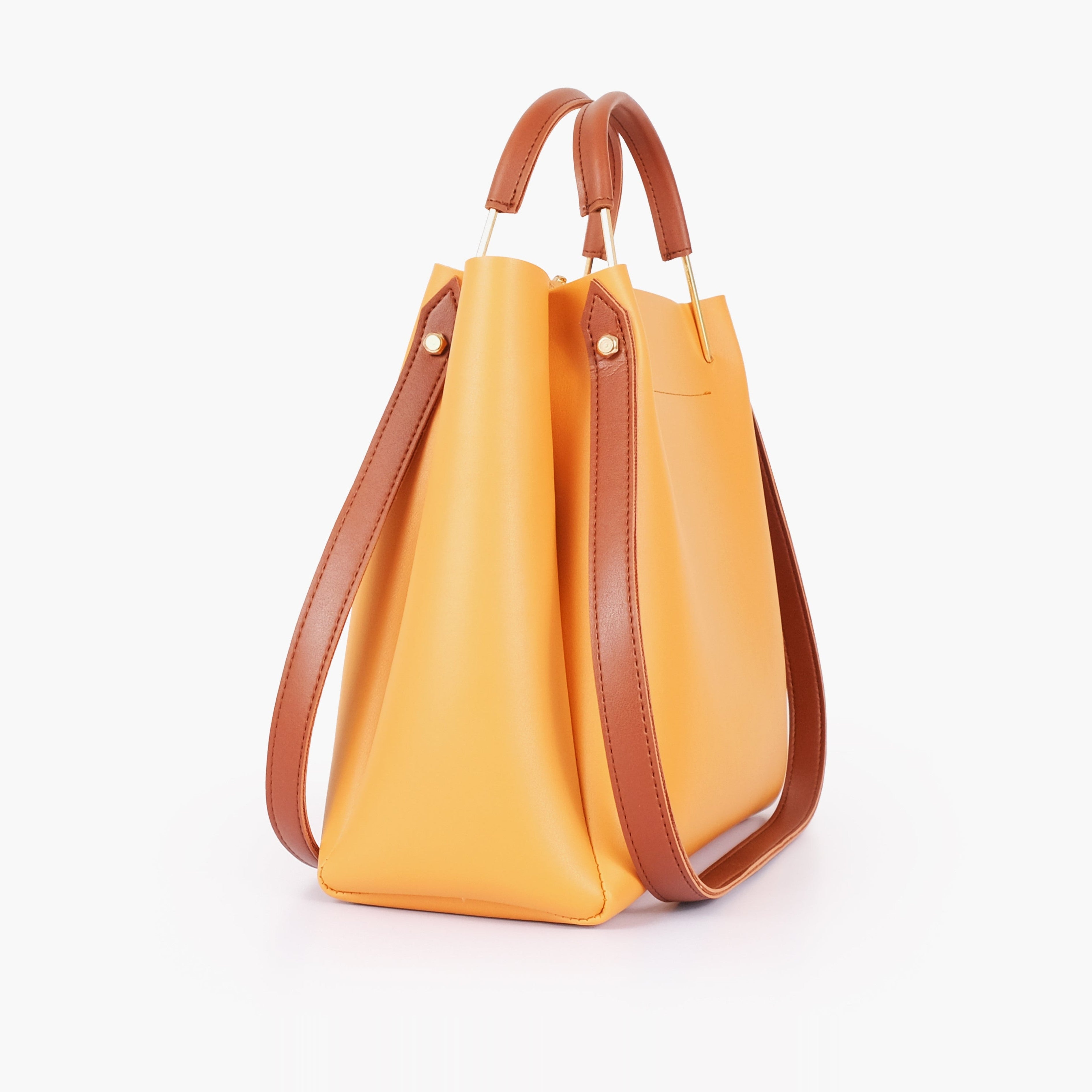 Mustard metal handle tote bag
