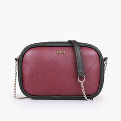 Burgundy and black mini quilted crossbody bag