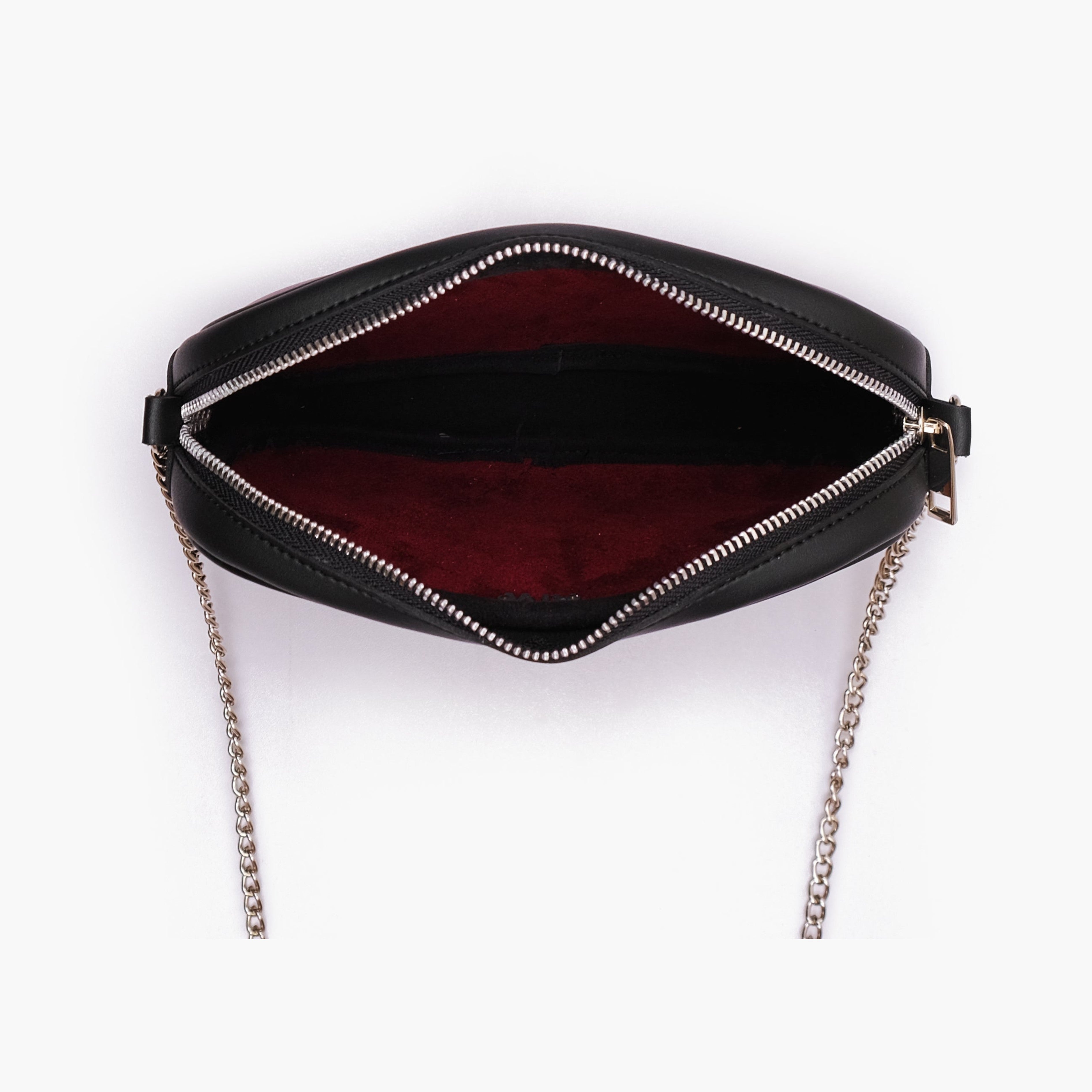 Burgundy and black mini quilted crossbody bag