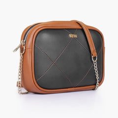 Black and brown mini quilted crossbody bag